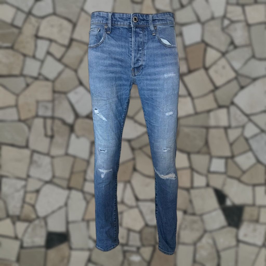 G-Star G-Star RAW 3301 Slim Jeans W30 L34 Blue Distressed Denim Button Fly Mens Jeans Size US 30 / EU 46 - 1 Thumbnail