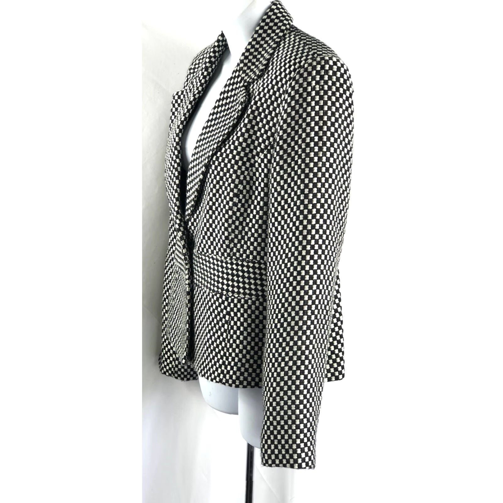 Vintage VINTAGE Blazer Shirt 10 Blk/Wht Check 3-Button Lined 90s Clueless academia Cher Retro Y2K Womens Size L / US 10 / IT 46 - 2 Thumbnail