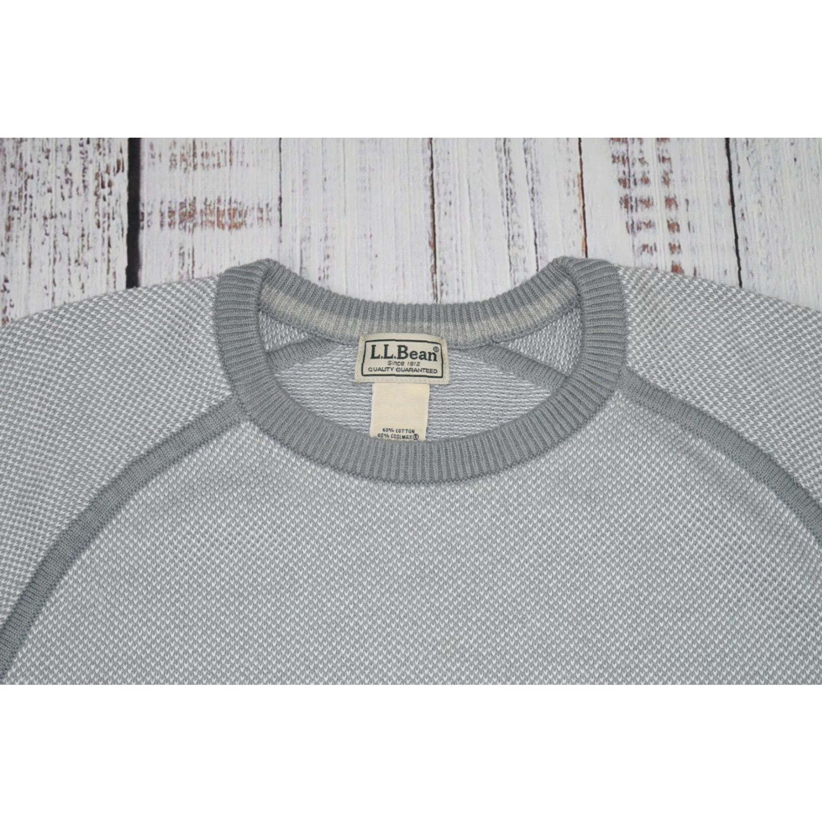 Vintage L.L. Bean Mens Sweater Pullover Knit XL Grey Cotton Coolmax Waffle-Knit Crew Neck Regular Size Size US XL / EU 56 / 4 - 2 Thumbnail