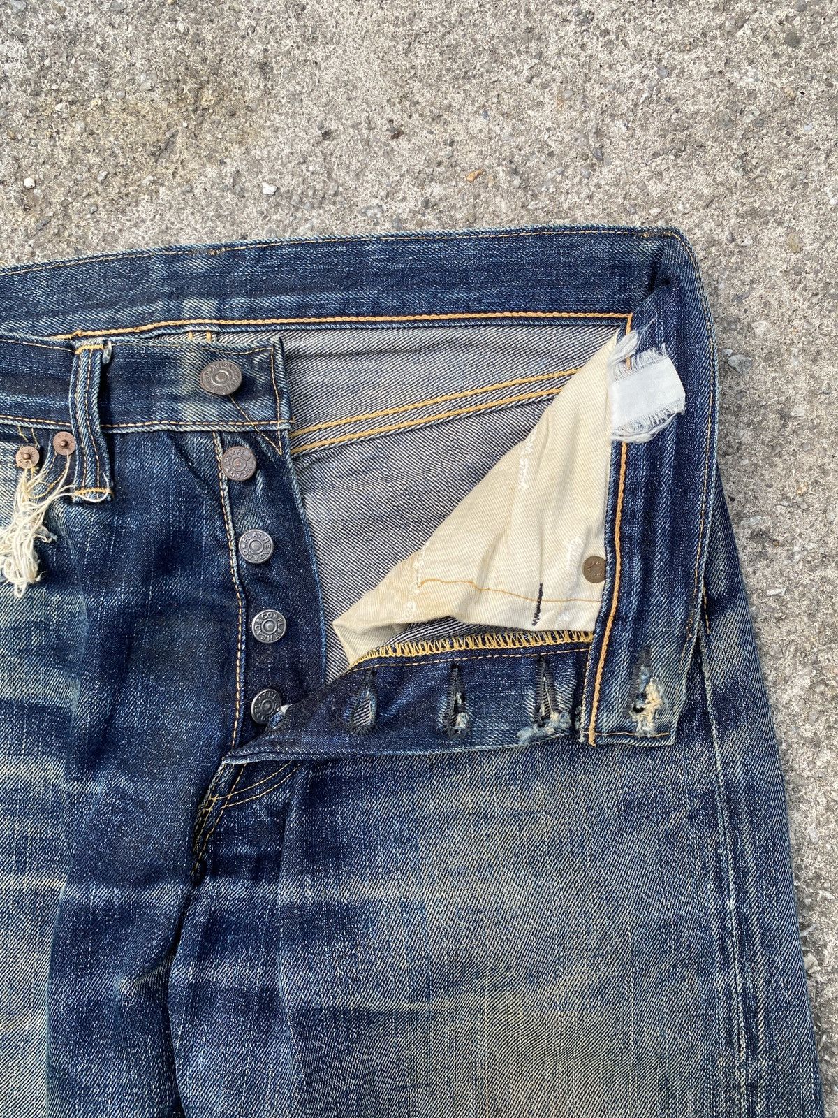 The Flat Head Lot 3005-22 The Flat Head Selvedge Honeycomb Distressed Size US 29 - 11 Thumbnail