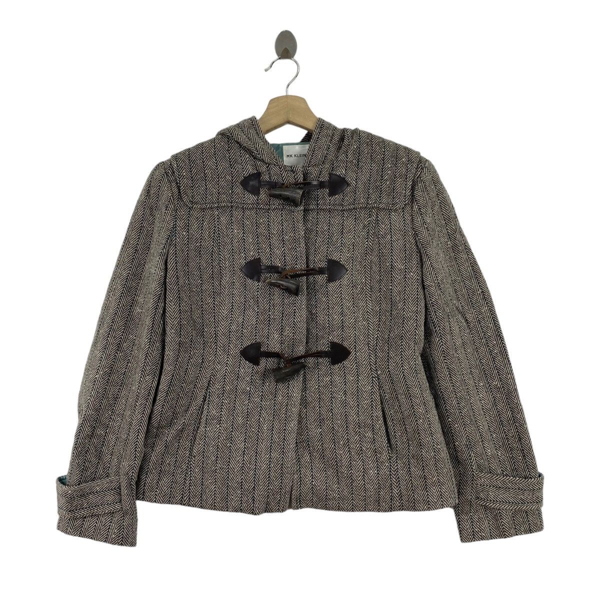 Other MK KLEIN Hickory Stripes Hooded Brown Wool Coat Size S / US 4 / IT 40 - 1 Thumbnail