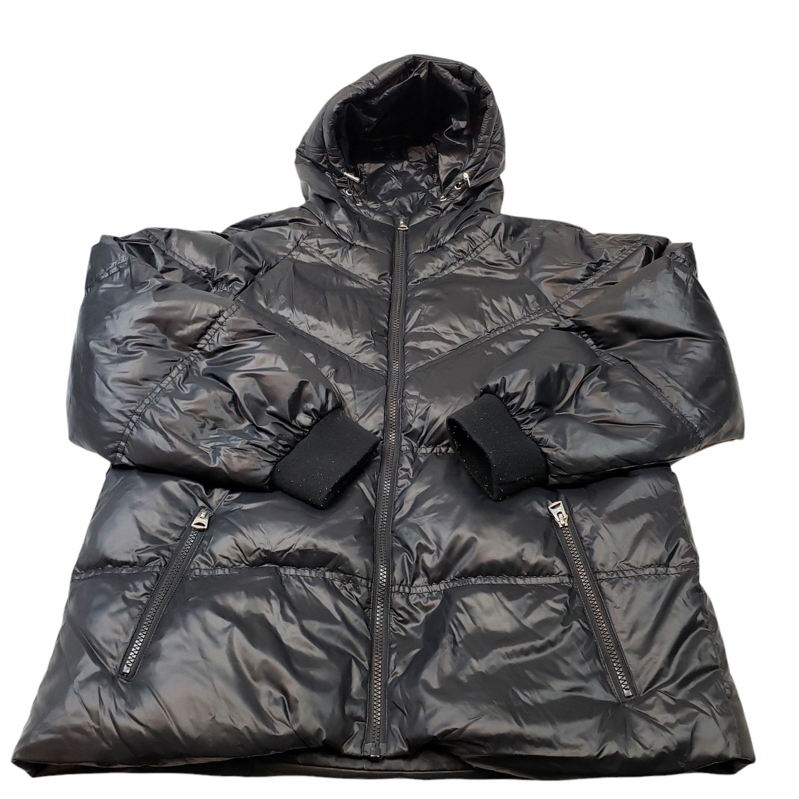 7 for all Man Kind Jacket Womens Small Hooded Puffer Black