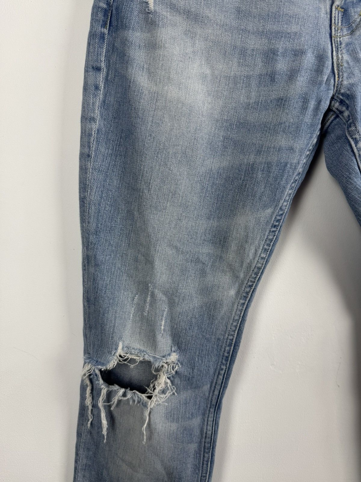 Allsaints All Saints Rex Damaged Distressed Blue Faded Denim Jeans Size US 31 - 4 Thumbnail
