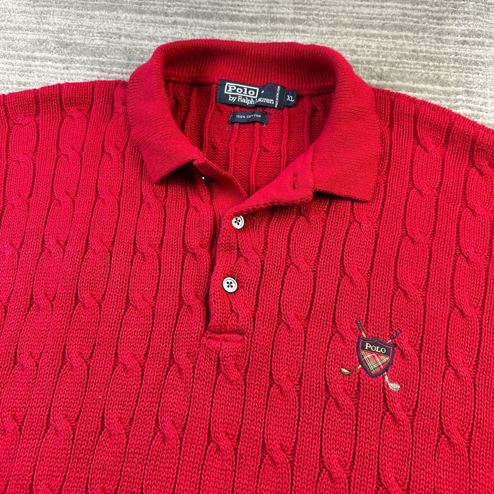 Polo Ralph Lauren Polo Ralph Lauren Sweater Mens XL Red Cable Knit Collared Pullover Size US XL / EU 56 / 4 - 3 Thumbnail