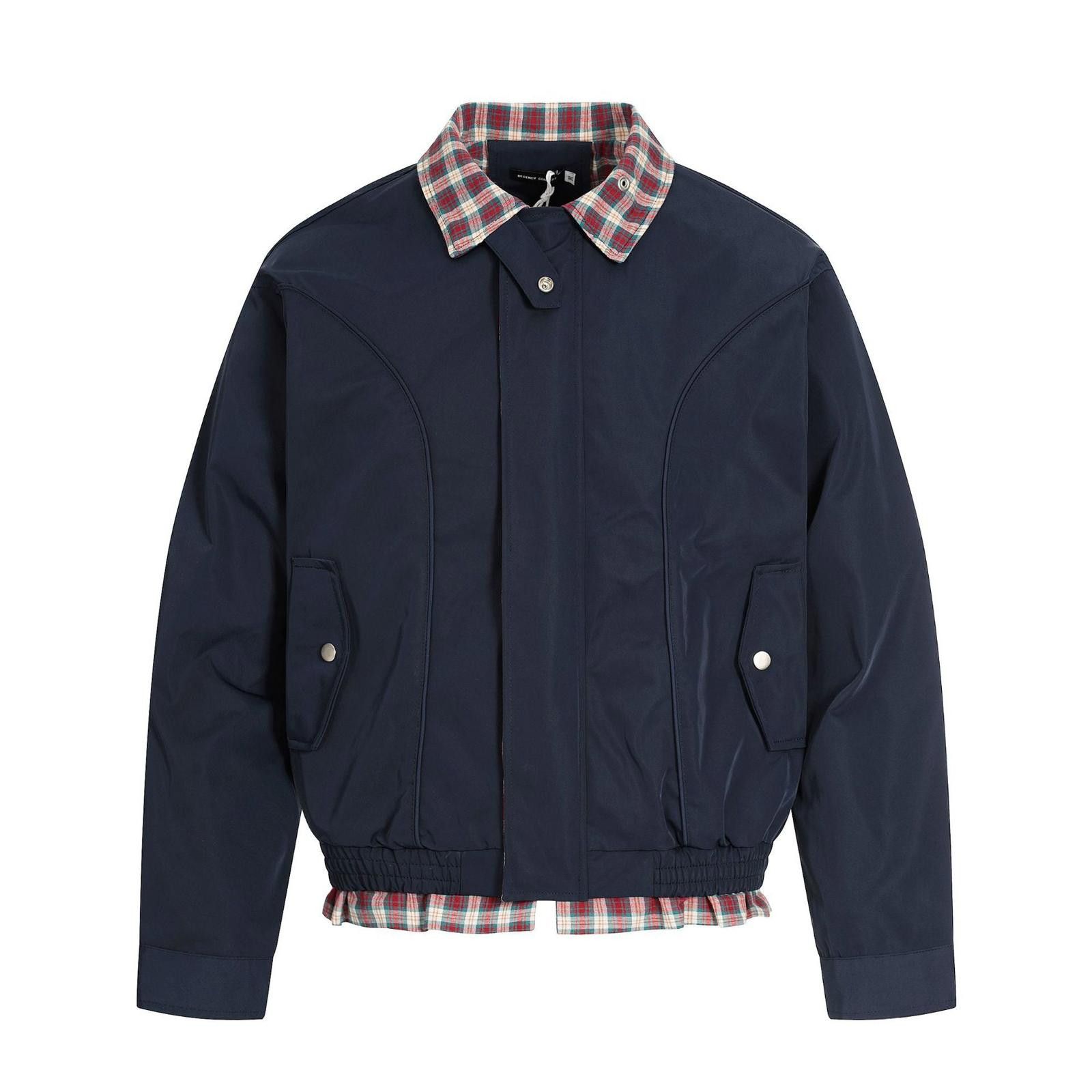 Japanese Brand Navy Utility Jacket with Plaid Collar, Casual Outerwear Size US M / EU 48-50 / 2 - 1 Thumbnail