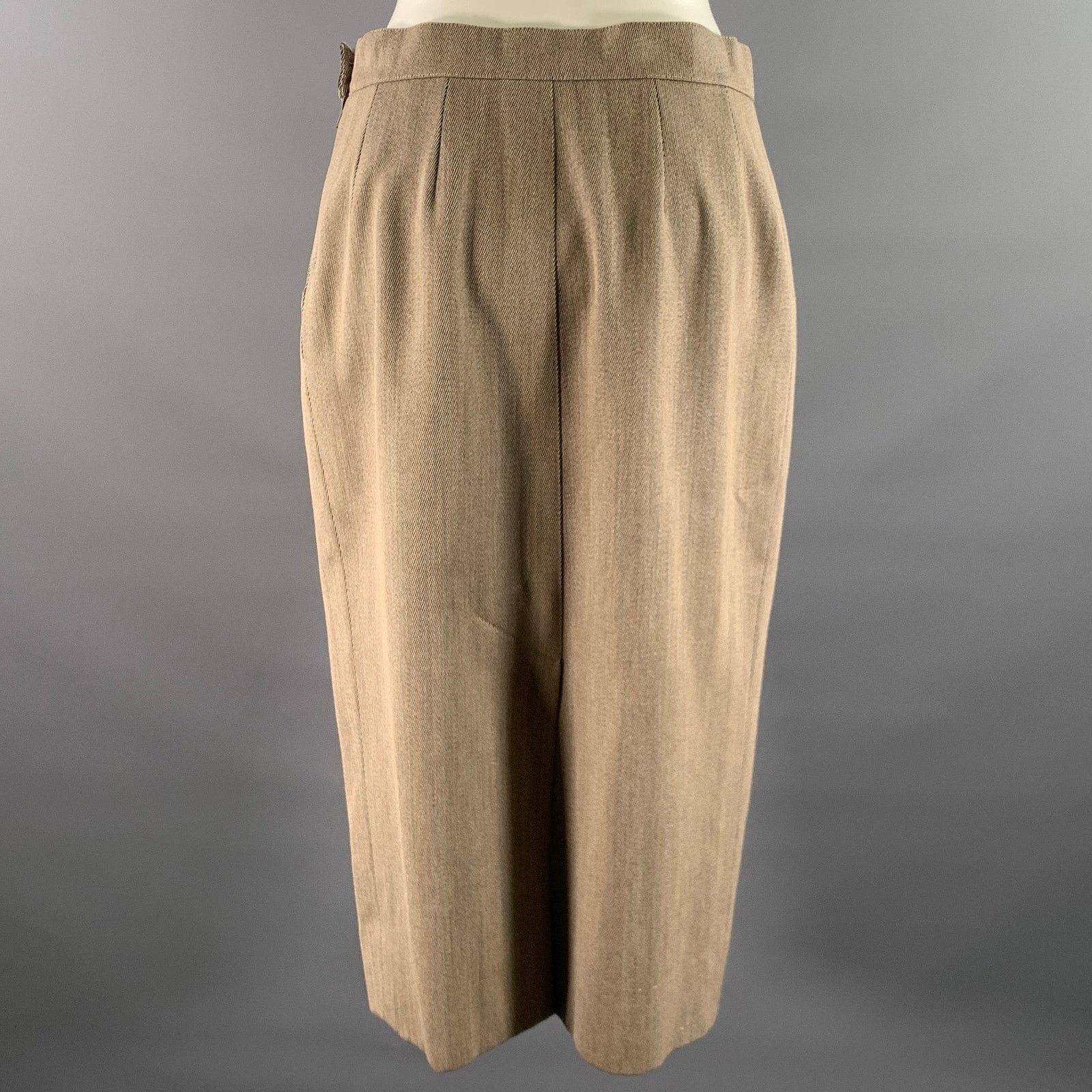 Hermes HERMES Size 10 Tan Wool Twill Pencil Knee-Length Skirt Size 30" / US 8 / IT 44 - 3 Thumbnail
