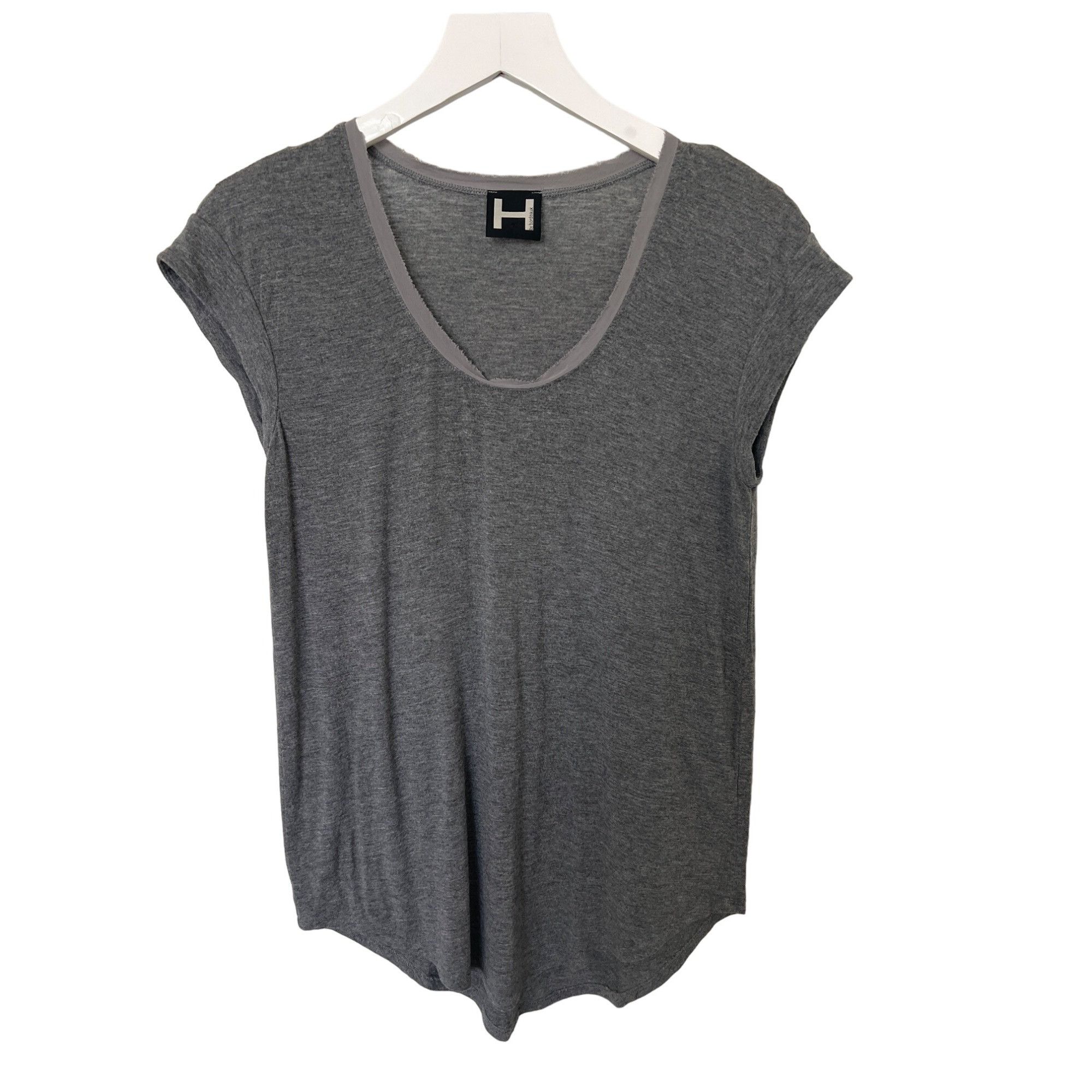 Other H By Bordeaux Charcoal Grey Contrast Silk Trim Tee Size S / US 4 / IT 40 - 3 Thumbnail