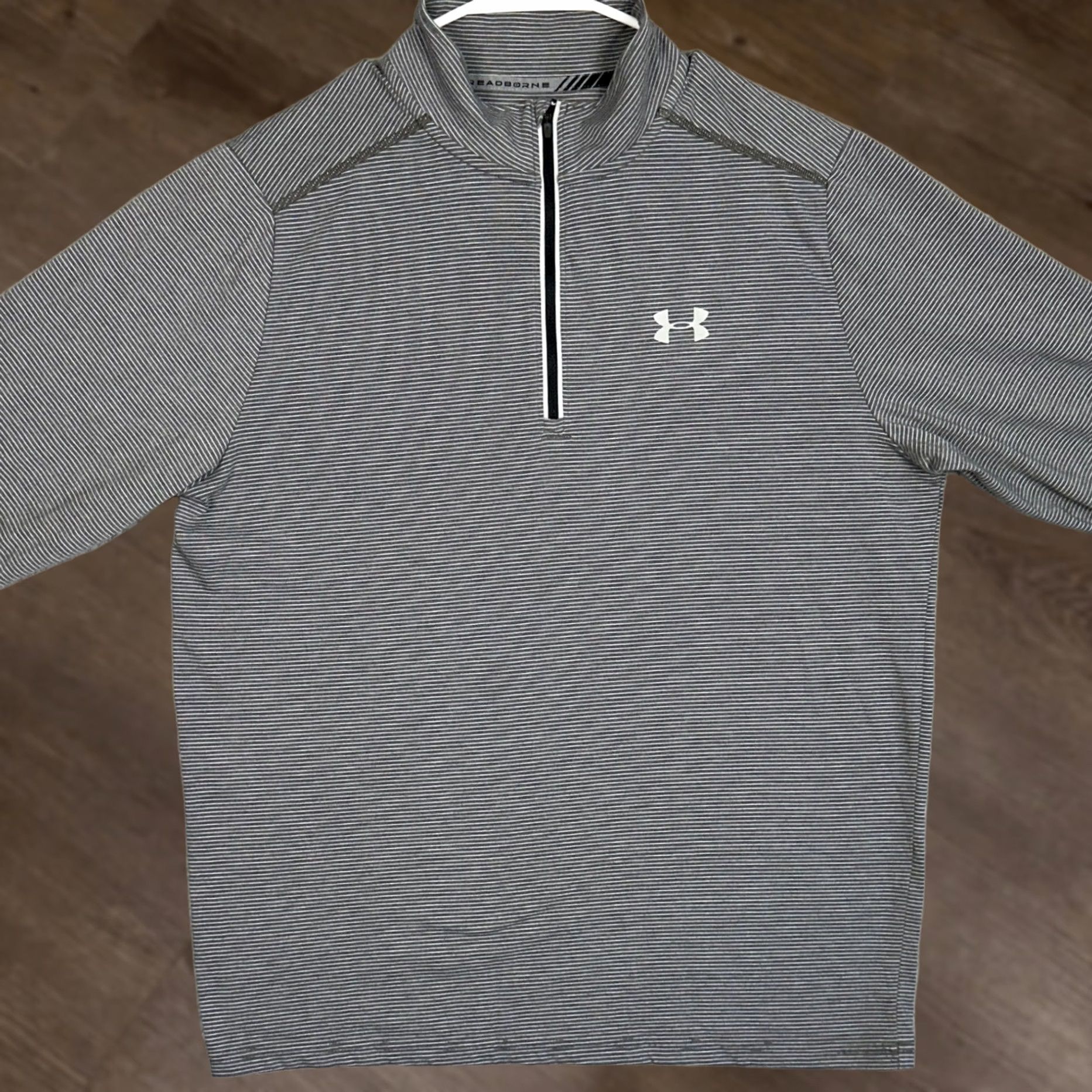 Under Armour Under Armour Shirt Mens Large Grey HeatGear Fitted Striped Quarter Zip Pullover Size US L / EU 52-54 / 3 - 1 Thumbnail