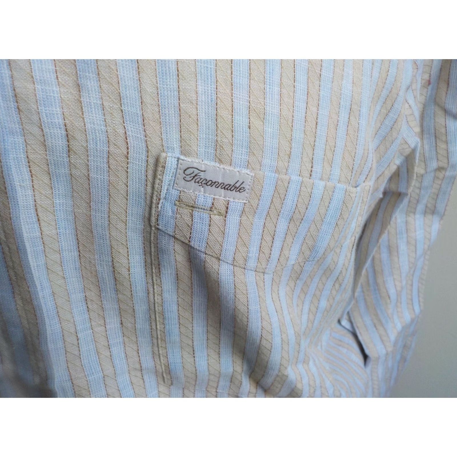 Faconnable FACONNABLE Button-Front Shirt Blue/Beige Striped Cotton/Linen M Adult Medium Size US M / EU 48-50 / 2 - 3 Thumbnail