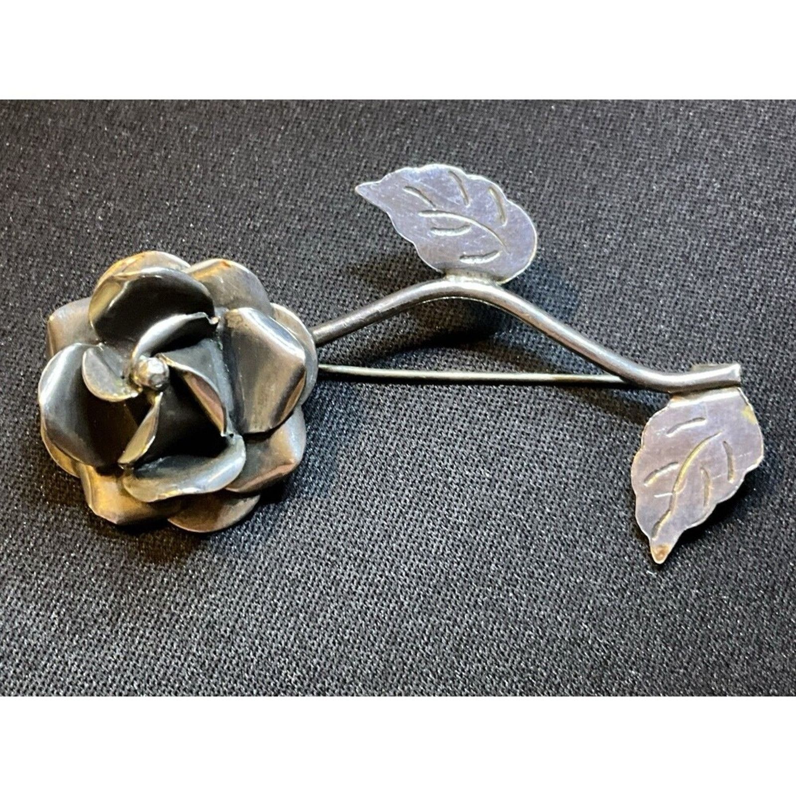 Other 925 Silver Taxco Rose W/ Stem & Leaves Brooch Size ONE SIZE - 2 Thumbnail