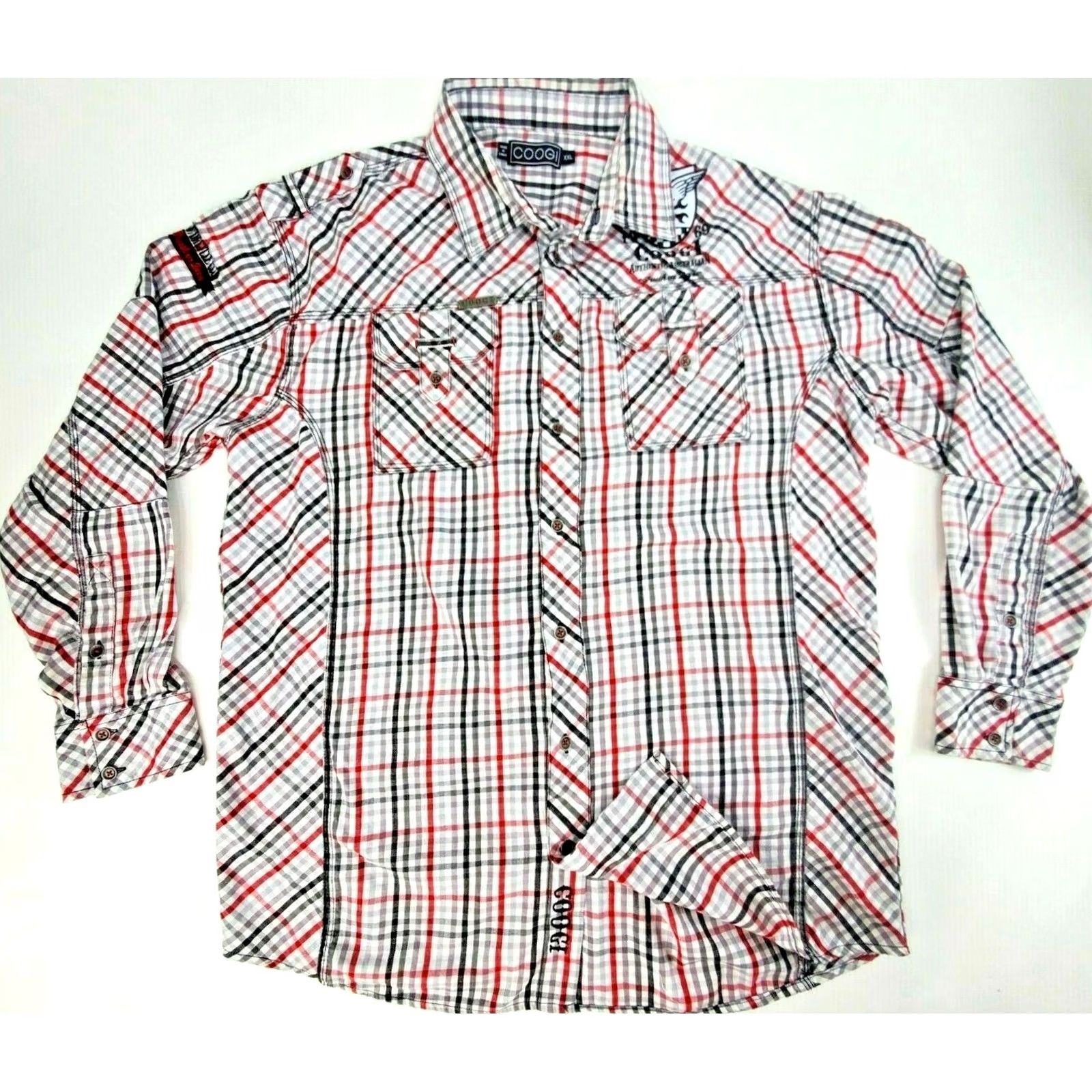 Coogi COOGI Australia Long Sleeve Plaid Button-Down Shirt Men 2XL Red Embroidery, Multicolor, Cotton, Casual Shirt, Button-Up, Regular Fit Size US XXL / EU 58 / 5 - 2 Thumbnail