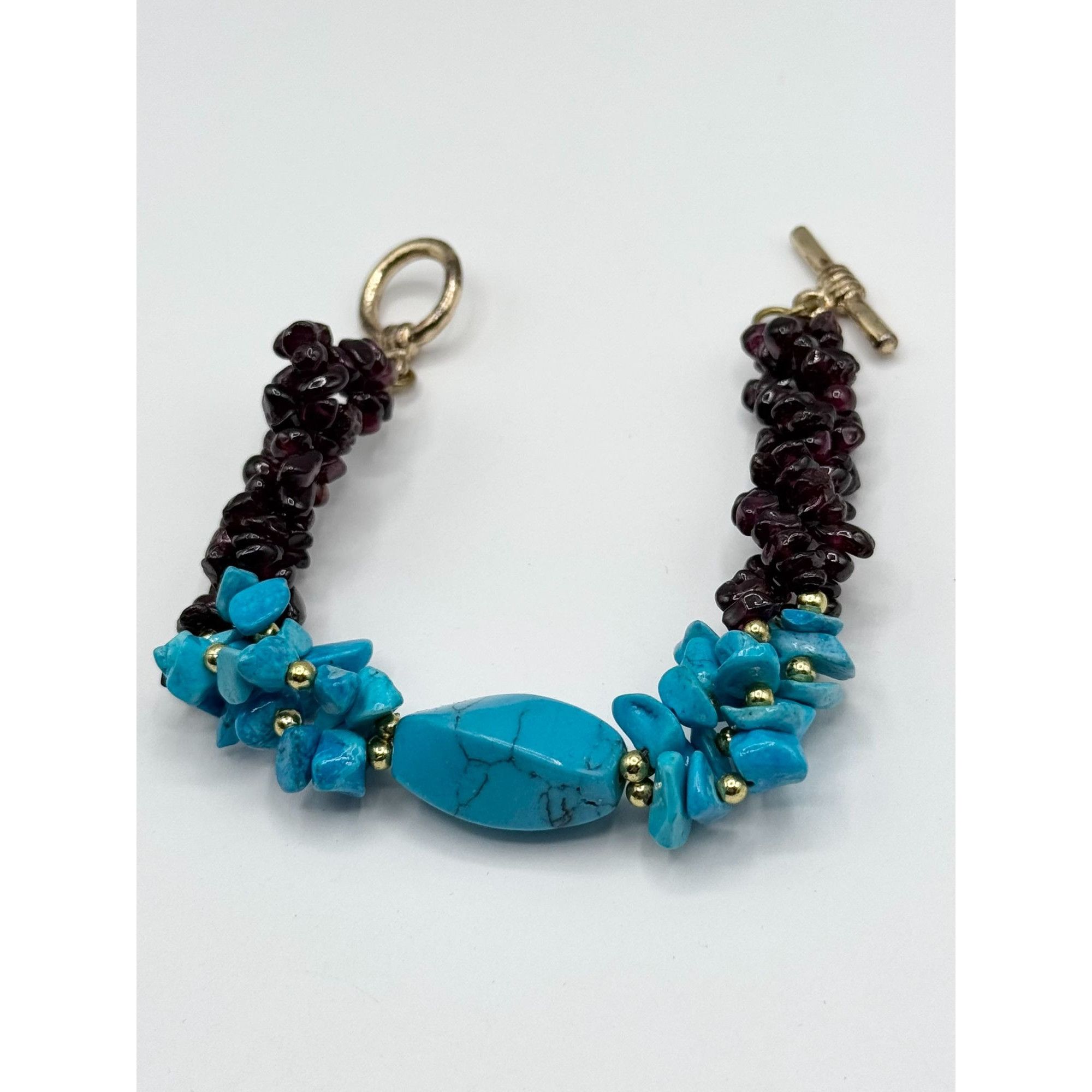 Vintage Vintage turquoise garnet gemstone beaded bracelet Size ONE SIZE - 4 Thumbnail