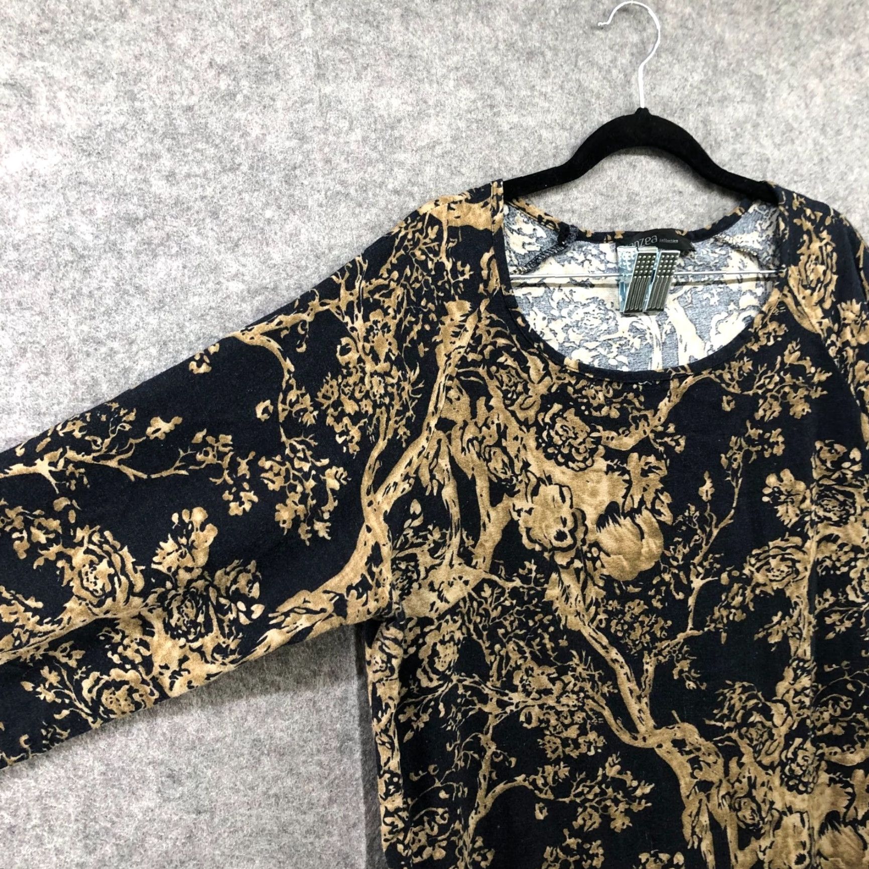 Vintage ZANZEA Dress Womens Black Brown Tree Print Shift Midi Bohemian Lightweight 3/4 Sleeve Crewneck L Large Regular Cotton Muslin Size L / US 10 / IT 46 - 5 Thumbnail