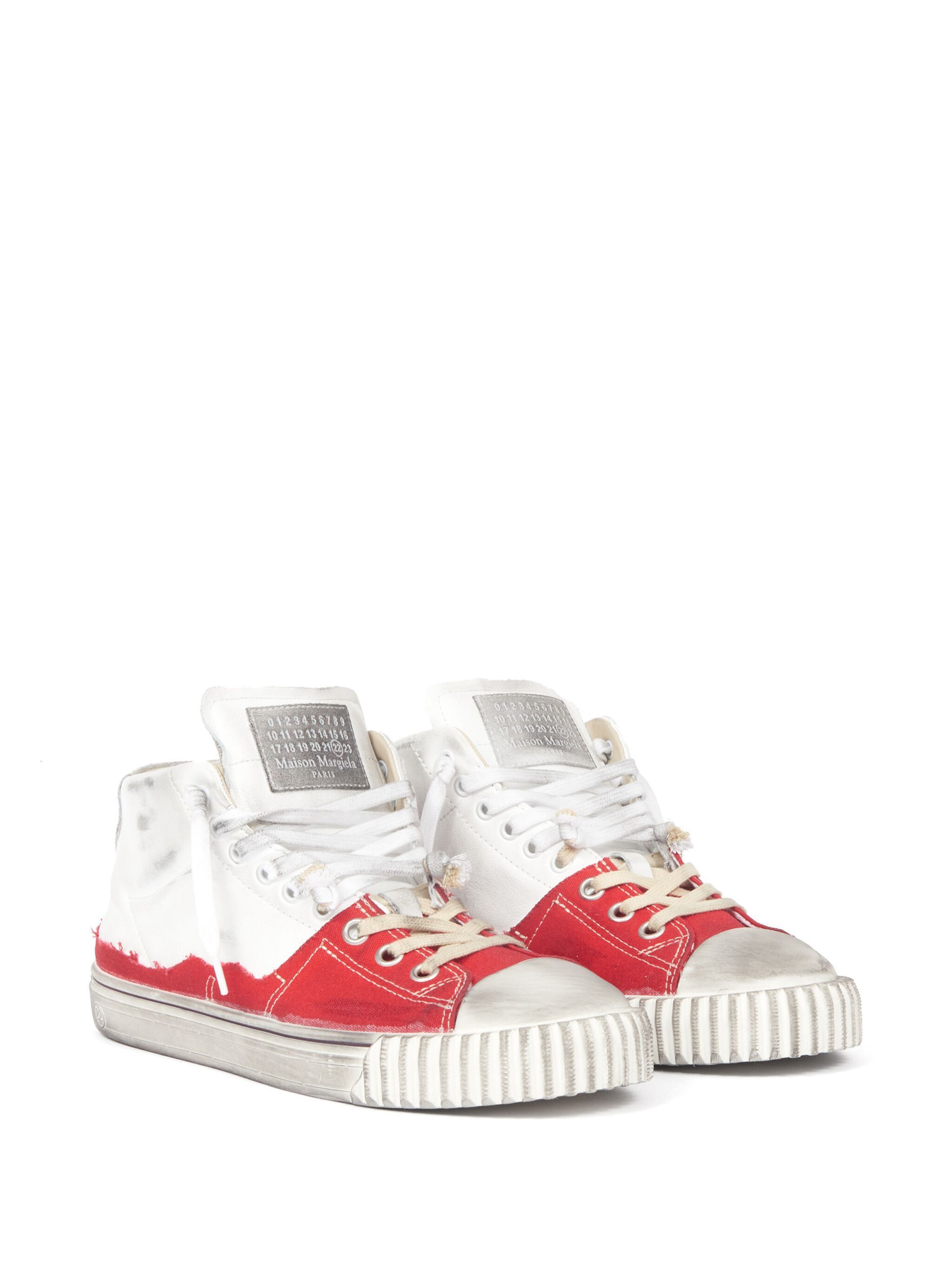 Maison Margiela o1w1db11125 New Evolution Leather Sneakers in Red/White Size US 12 / EU 45 - 2 Thumbnail