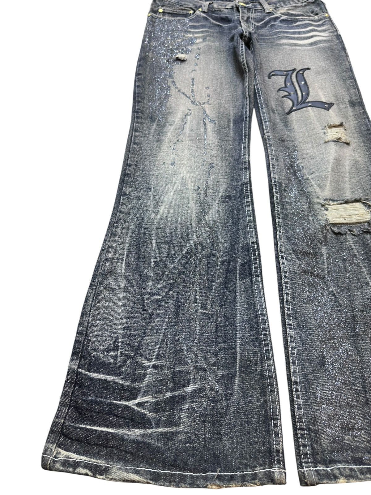 Kapital Vintage Zerosail Flare Bootcut Patches Distressed Denim Size US 33 - 4 Thumbnail