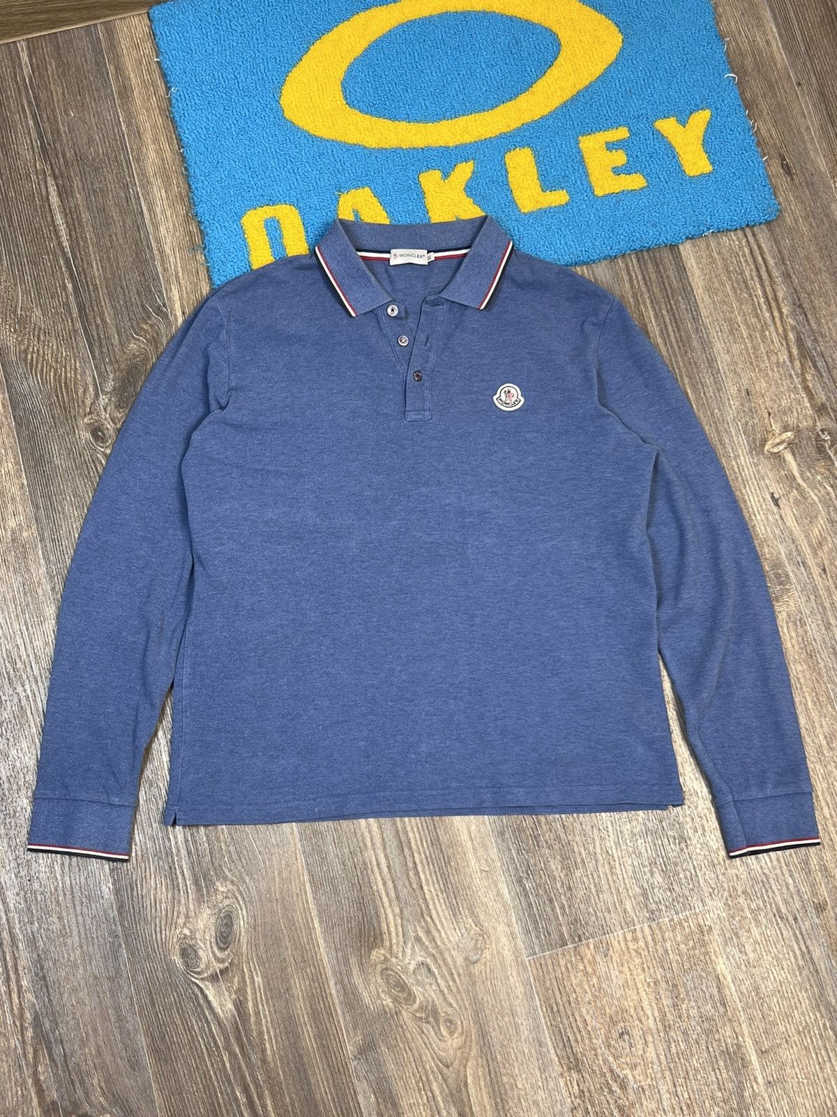 Image of Moncler Maglia Polo Manica Lunga Long Sleeve In Blue, Men's (Size XL)