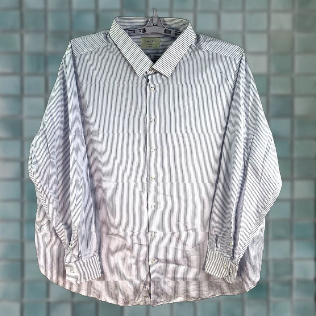 Vintage Apposta Shirt Mens 4XL Striped Button-Up White/Blue Casual Designer Made in Italy Big & Tall Mens Size US XXL / EU 58 / 5 - 1 Thumbnail