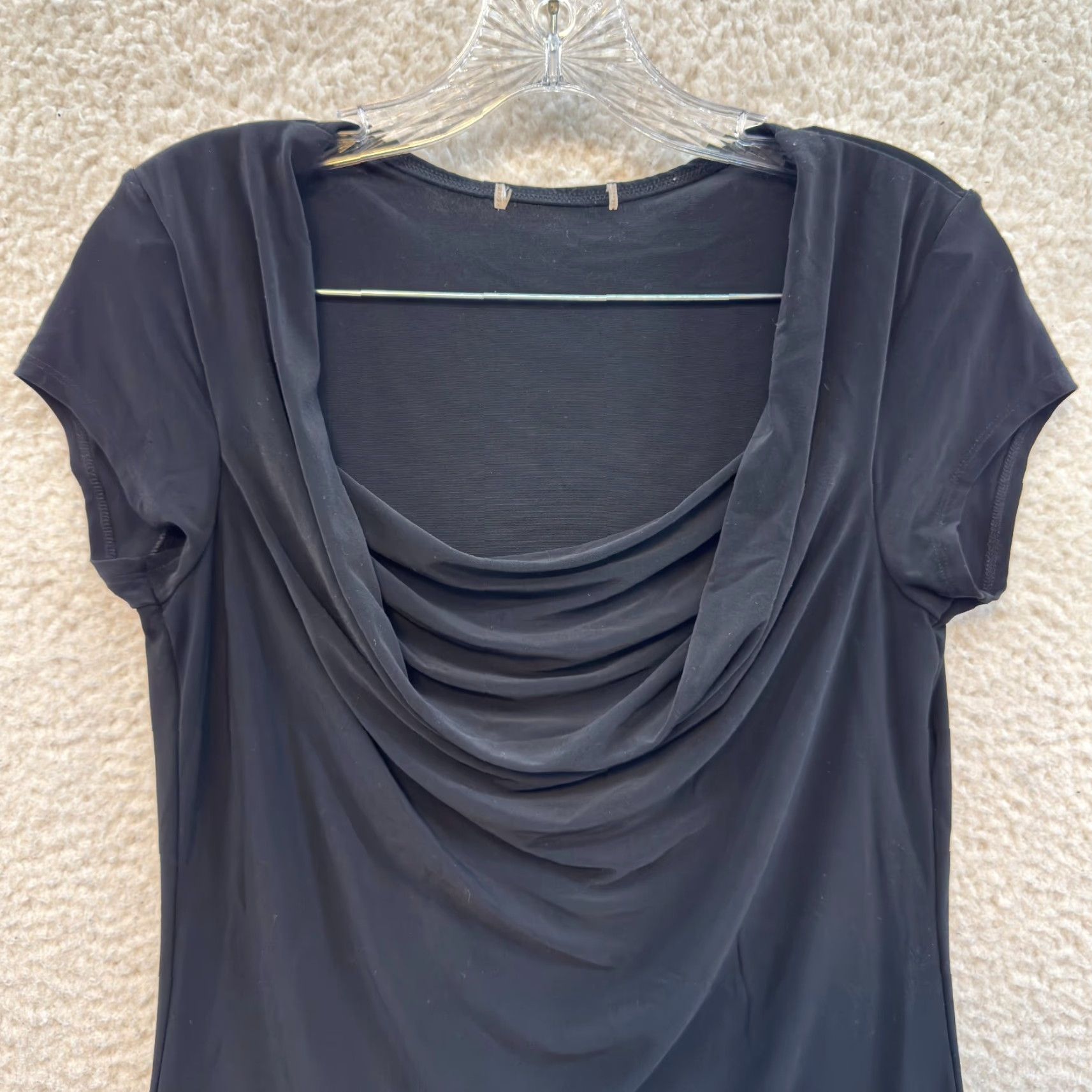 Vintage VINTAGE 90s Y2K Top Black L/XL Shirt Women Siren Cowl Office Slinky Stretch Corpcore Size L / US 10 / IT 46 - 3 Thumbnail