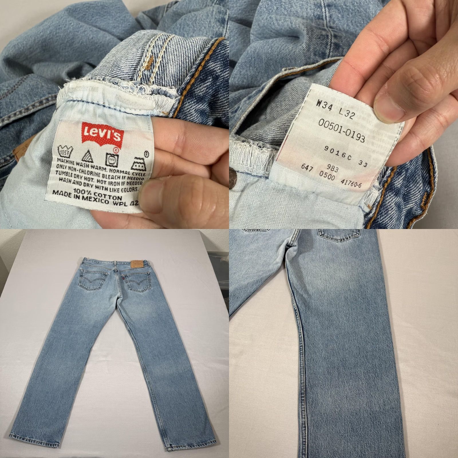 Levi's VINTAGE Levi's 501 Jeans Mens 34x32 Blue Light Wash Denim Straight 5-Pocket Button Fly 90s Size US 34 / EU 50 - 9 Thumbnail