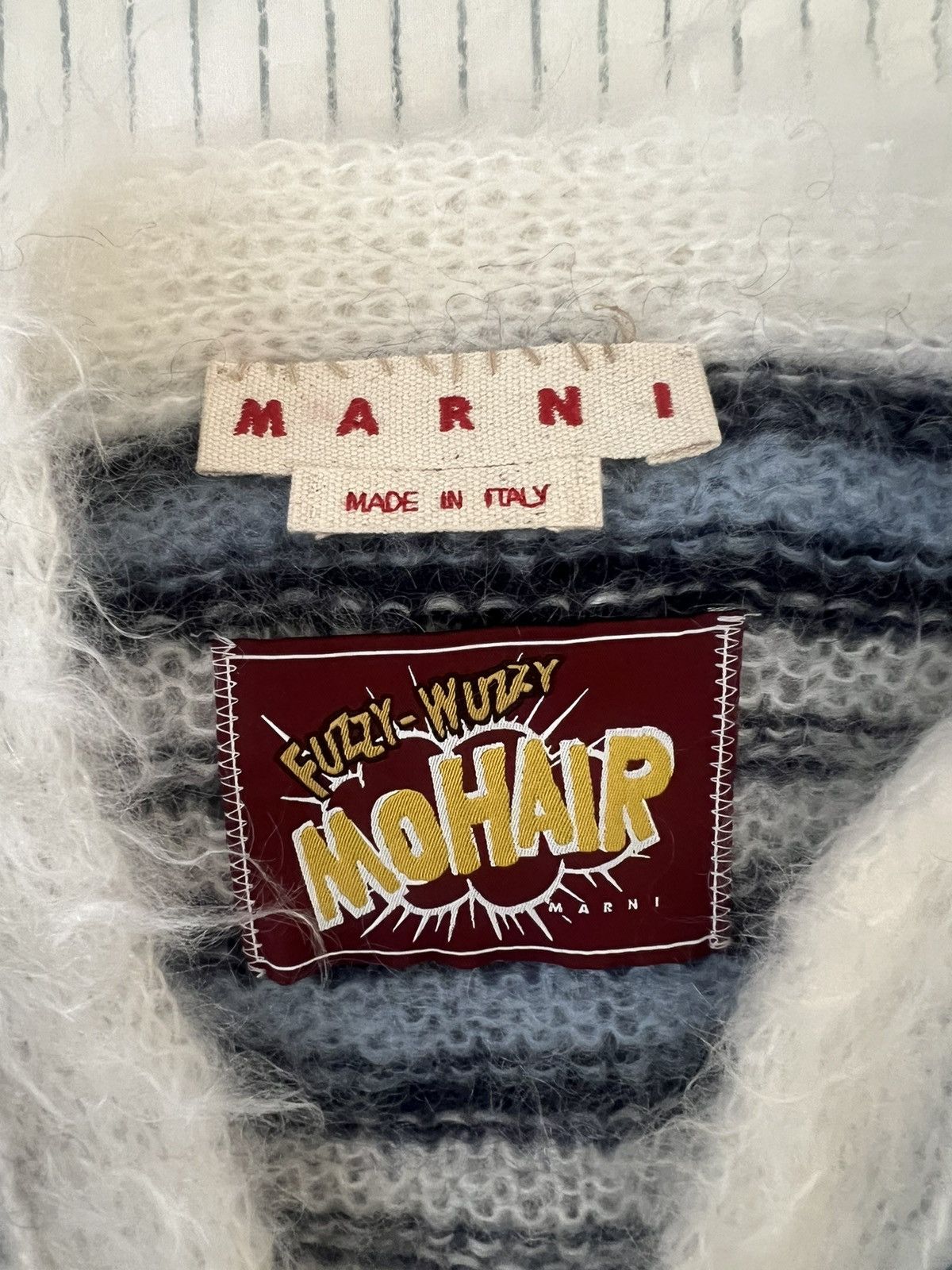 Marni Marni Blue and White Striped Mohair Cardigan Size US S / EU 44-46 / 1 - 4 Thumbnail