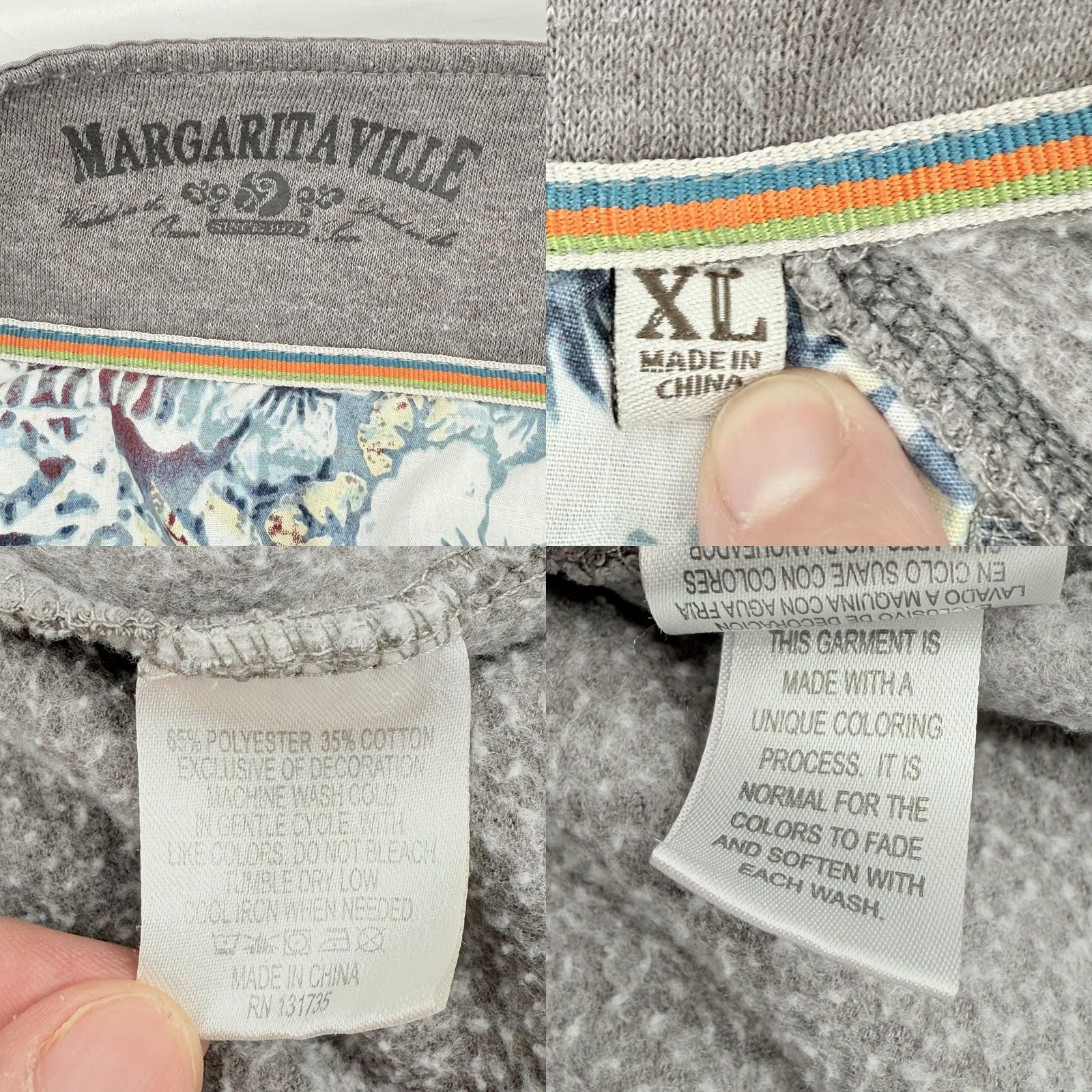 Vintage Margaritaville Pullover Sweater Mens XL Gray Half Zip Athletic Casual Pockets Size US XL / EU 56 / 4 - 8 Thumbnail