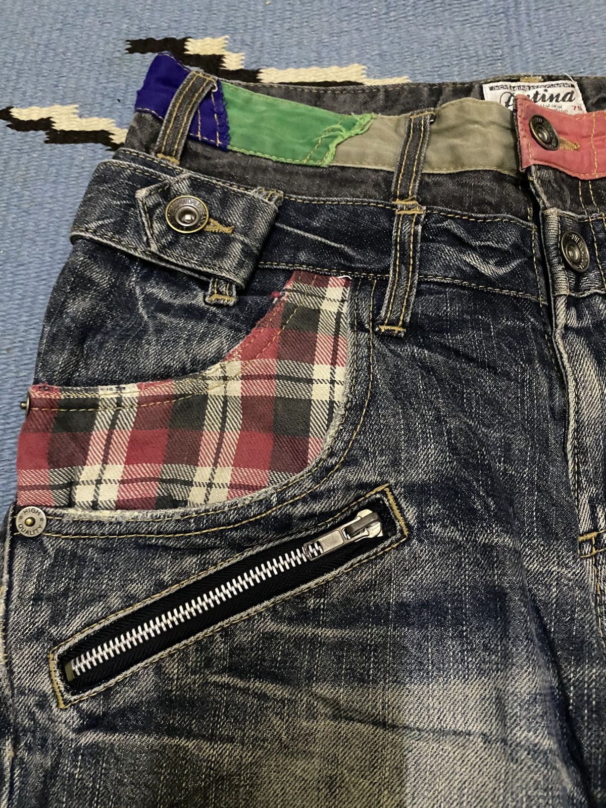 Japanese Brand DISTRESSED DENIM PATINA DOUBLE WAIST LIGHTNING SPARK JEAN Size US 30 / EU 46 - 7 Thumbnail