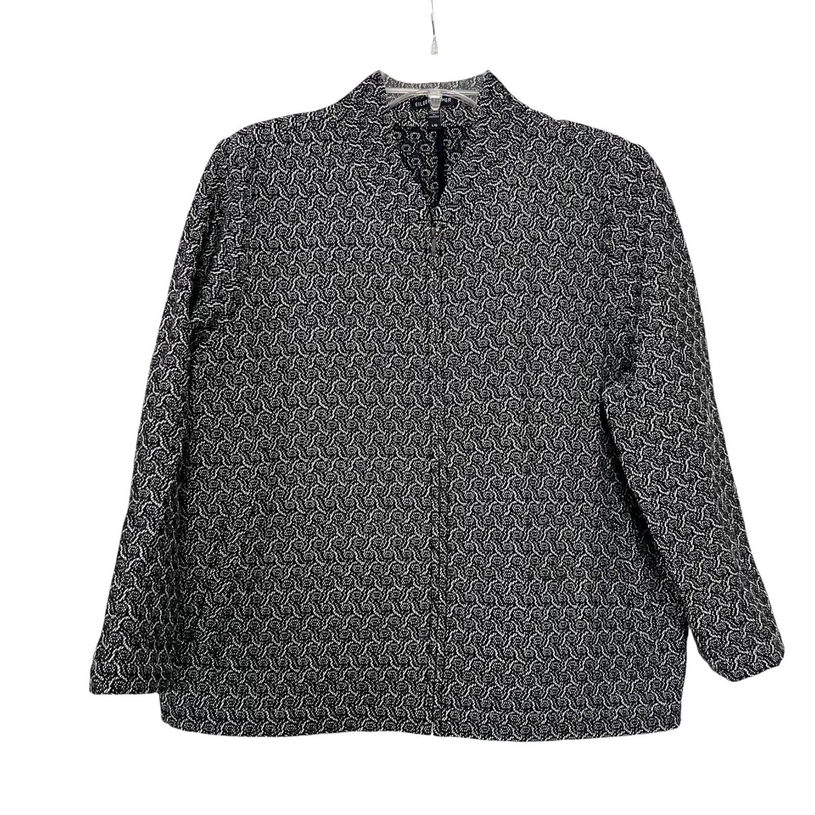 Eileen Fisher Eileen Fisher Rosette Jacquard Black White Zip Up Jacket Size L / US 10 / IT 46 - 1 Thumbnail