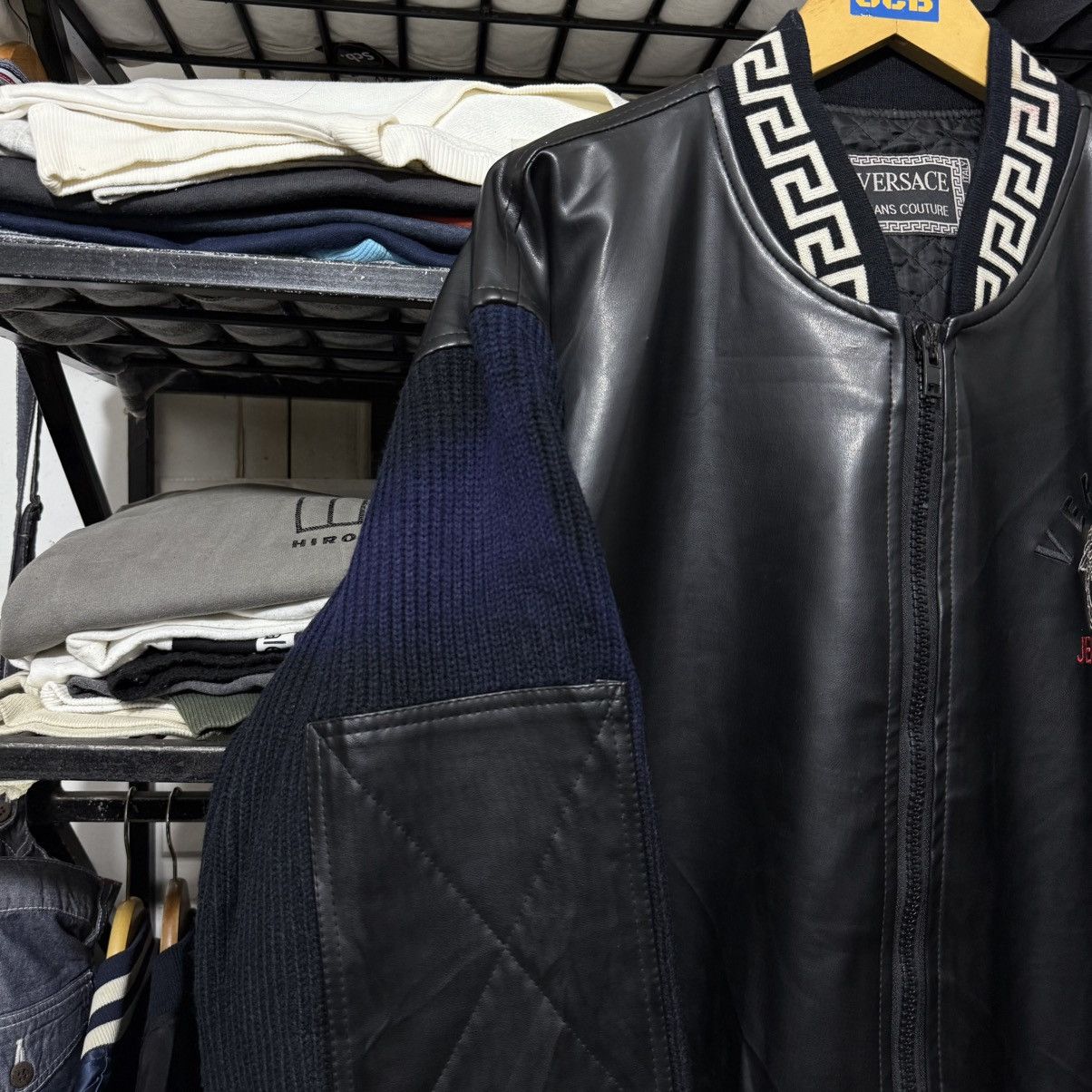 Versace Vintage versace jeans couture leather knit varsity jacket Size US L / EU 52-54 / 3 - 5 Thumbnail