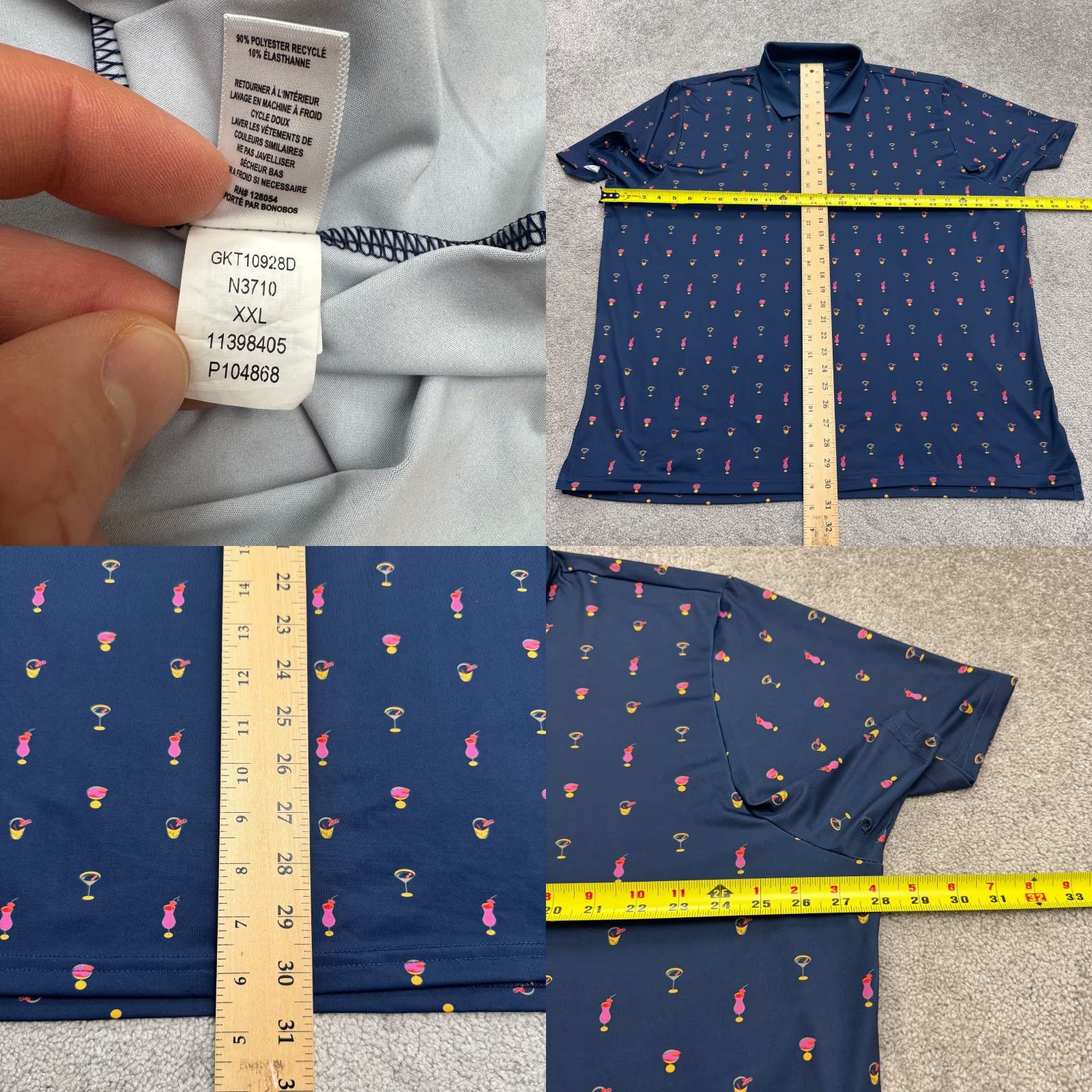 Bonobos Bonobos Golf Polo Shirt Mens XXL Navy Blue Cocktail Drinks Print Size US XXL / EU 58 / 5 - 9 Thumbnail
