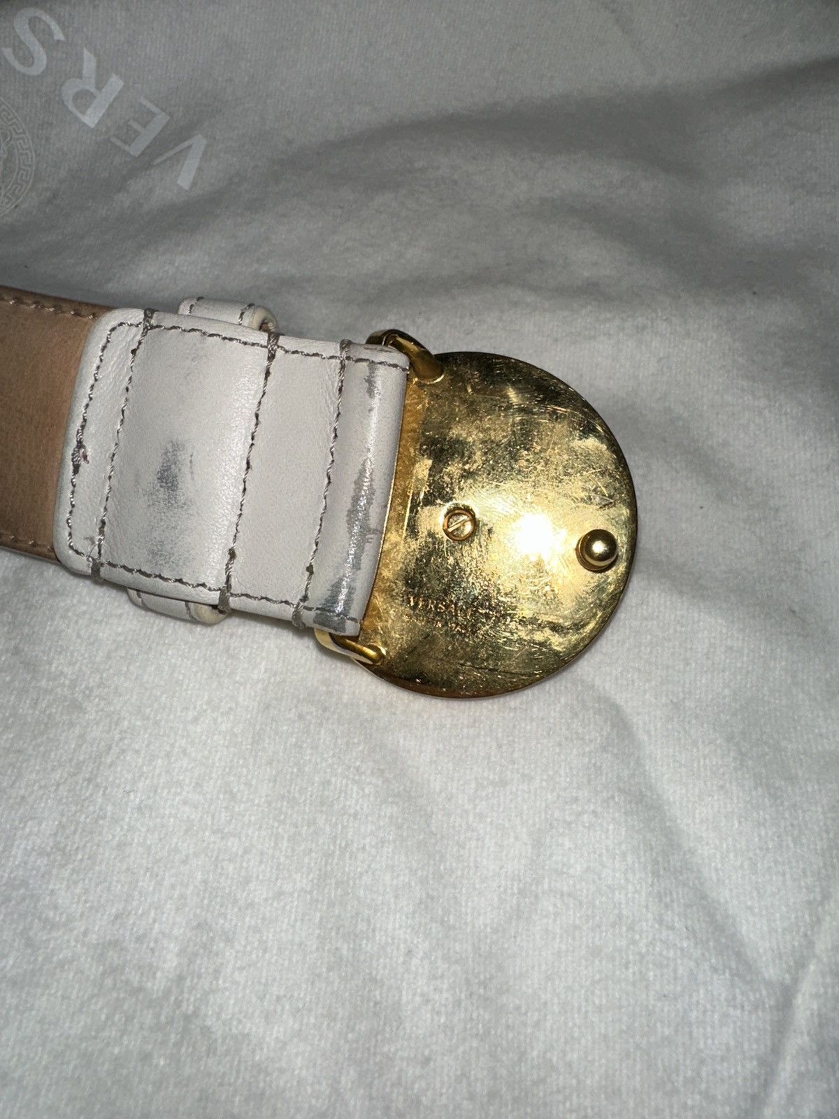 Versace Medusa Leather Belt White Size 40 - 2 Thumbnail