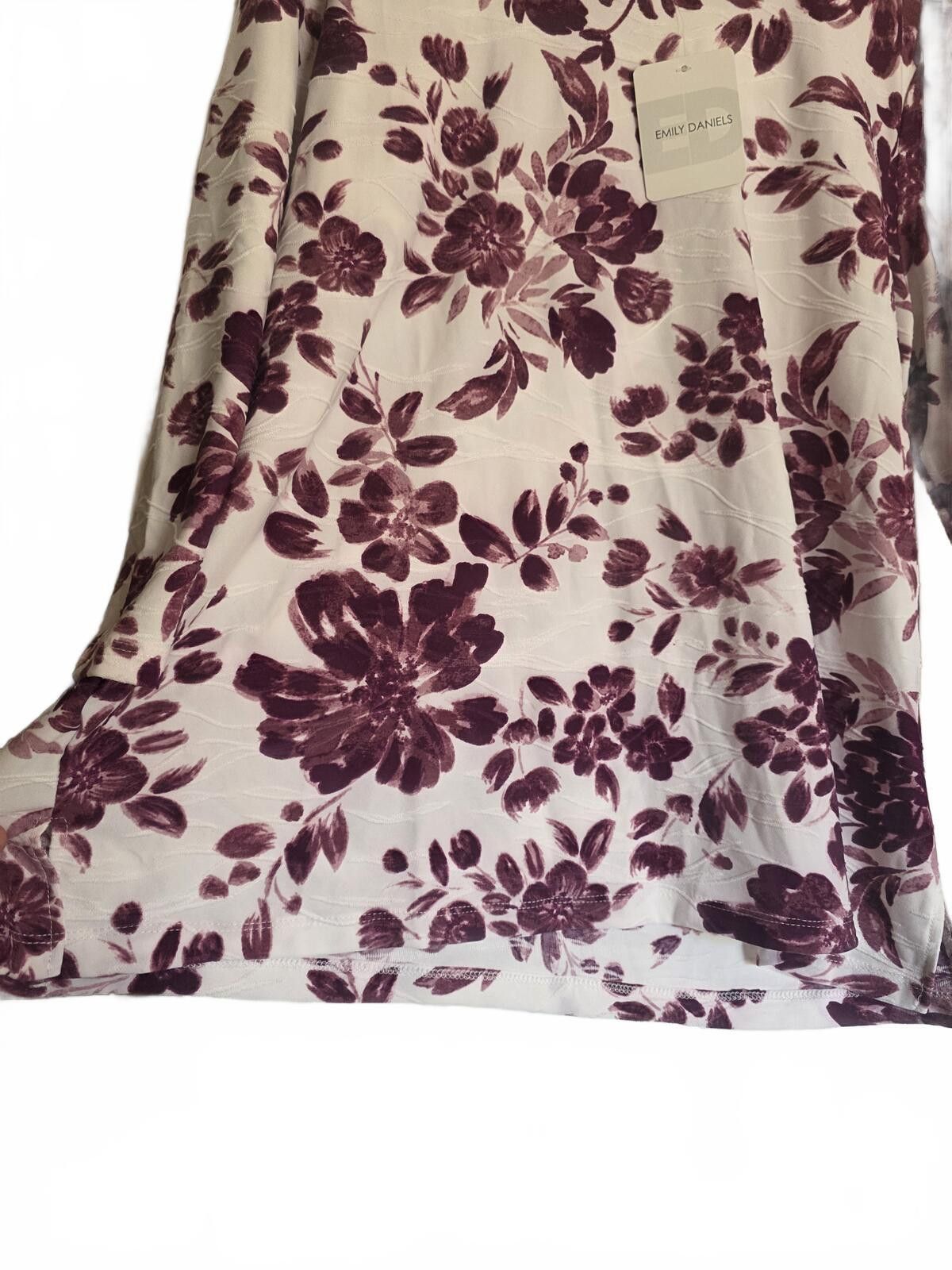 Other Emily Daniels XL Floral Print 3/4 Sleeve Top White & Purple Size XL / US 12-14 / IT 48-50 - 9 Thumbnail