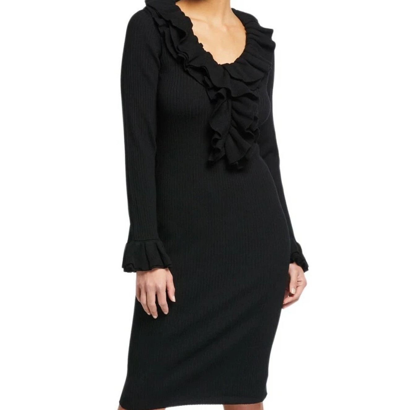 Trina Turk NWOT $328 Trina Turk Quill Ruffle Sweater Dress Black S Size S / US 4 / IT 40 - 4 Thumbnail