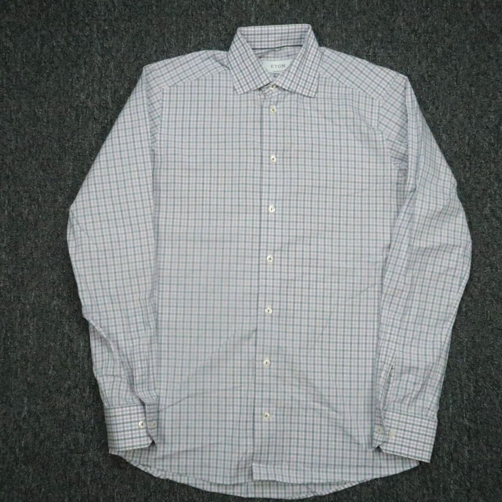 Eton Eton Purple Gray Plaid Shirt - Mens Medium, 15-inch Sleeve Long-Sleeve Button-Up Clothing Retail Size US M / EU 48-50 / 2 - 2 Thumbnail
