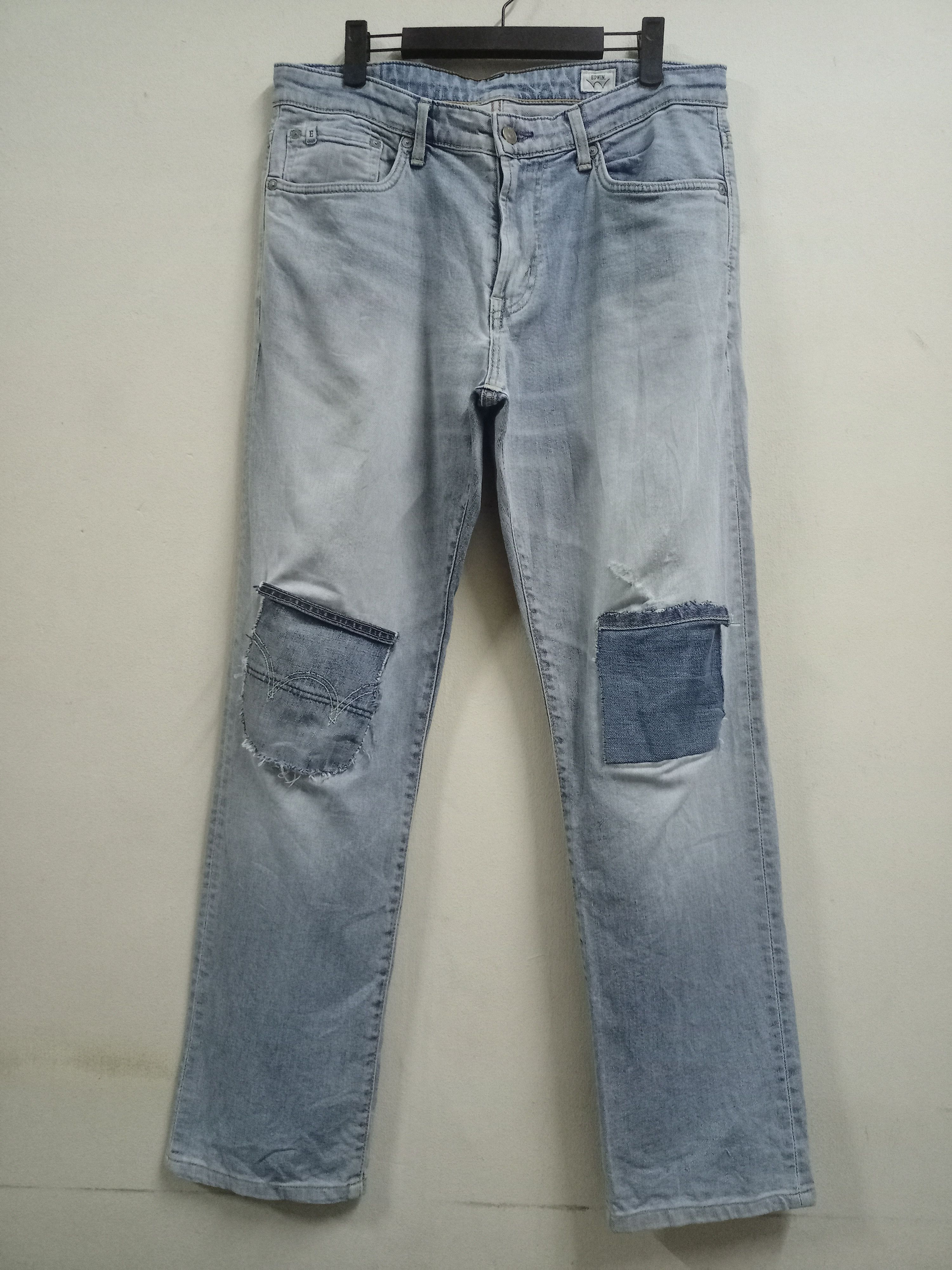 Edwin × Japanese Brand Vintage Edwin Japan Patched Distressed Loose Jeans 33x30 Size US 33 - 1 Thumbnail