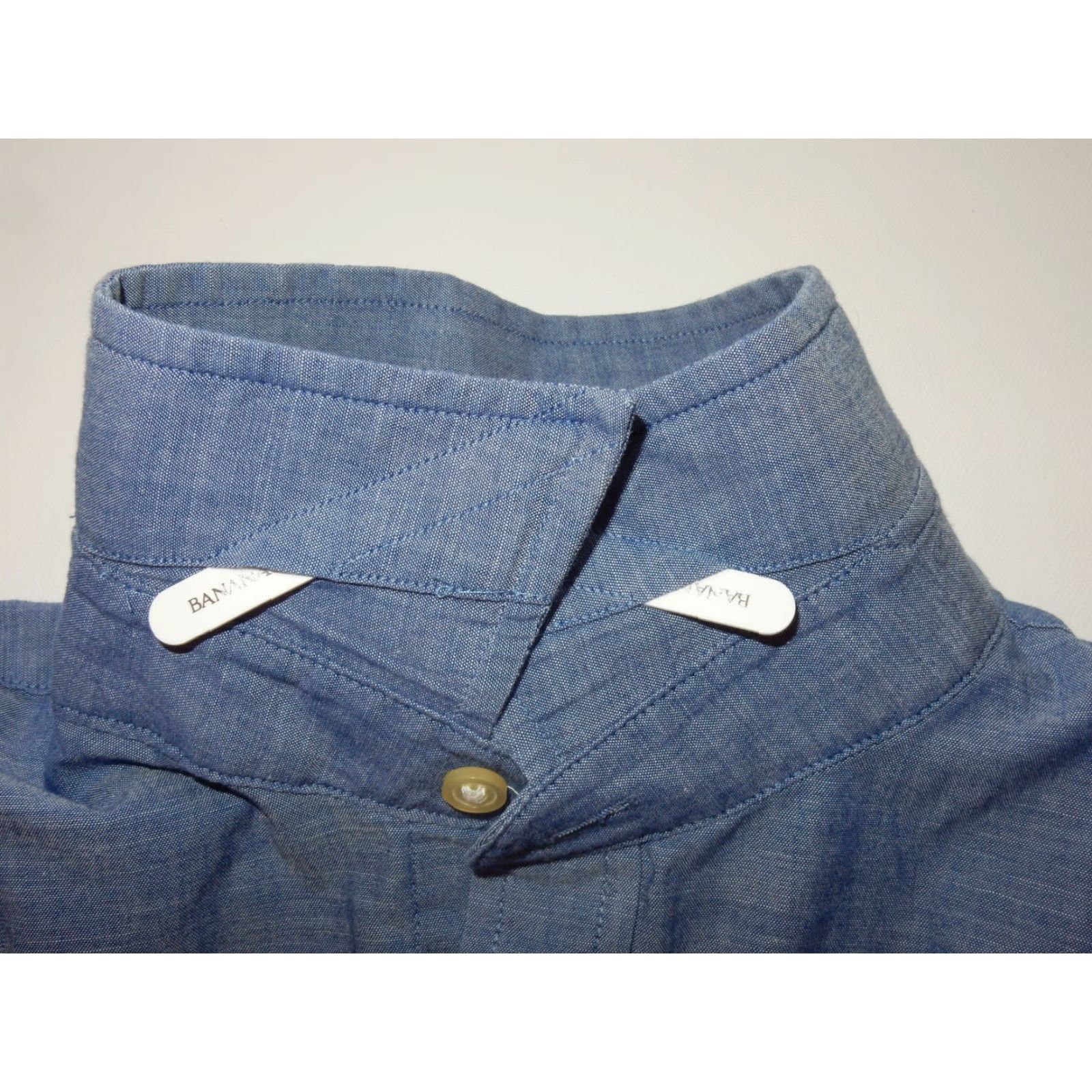 Banana Republic Banana Republic Men's Button-Front Shirt Slim Size M Blue Cotton Long Sleeve Regular Pattern Solid Shirt Button-Up Mens Size US L / EU 52-54 / 3 - 2 Thumbnail
