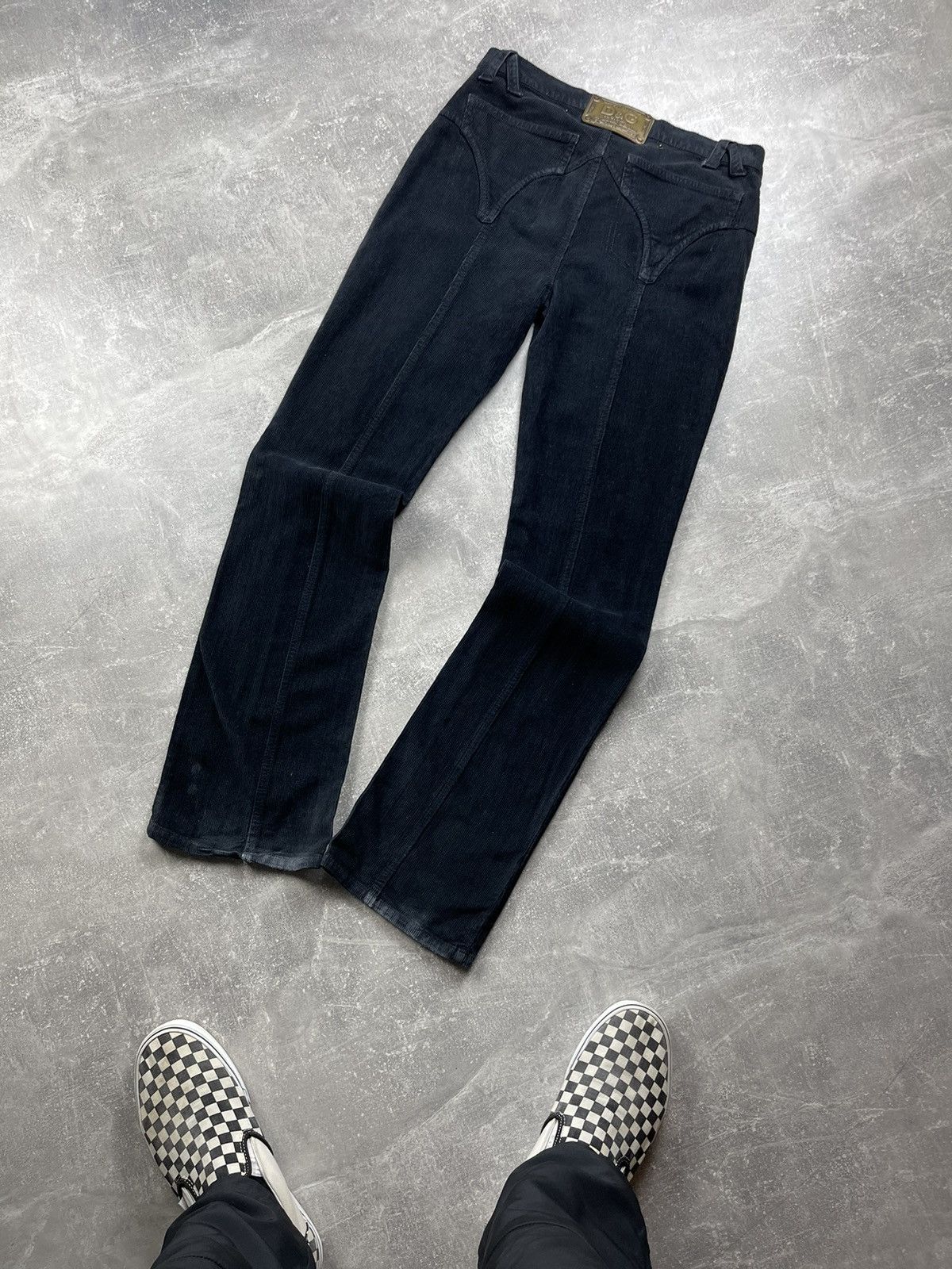 Dolce & Gabbana × Vintage Dolce & Gabbana Navy Blue Corduroy Logo Flared Pants Size 28" / US 6 / IT 42 - 1 Thumbnail
