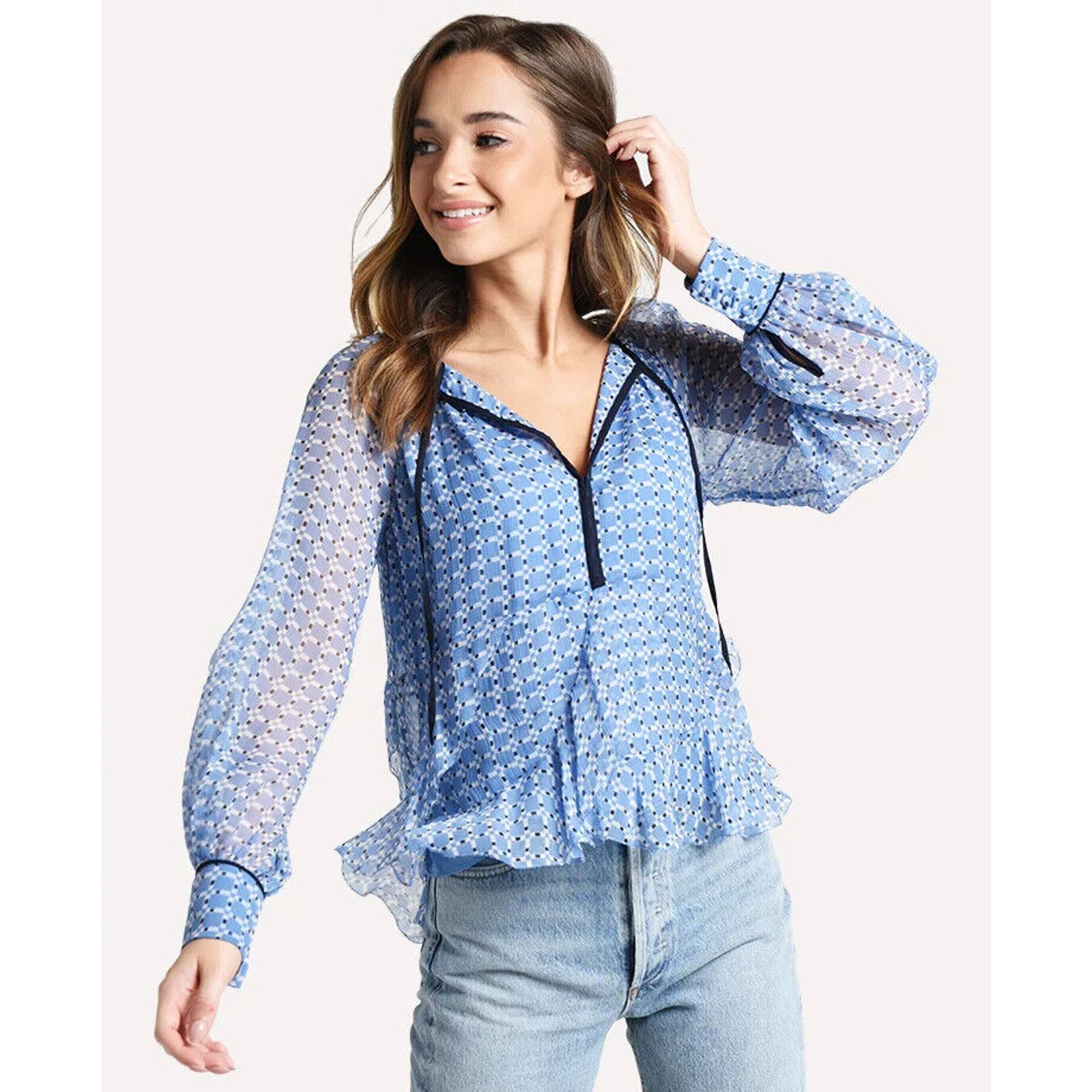 NWT JOIE French Chambray Split Neck Reghan Top Size XS $298