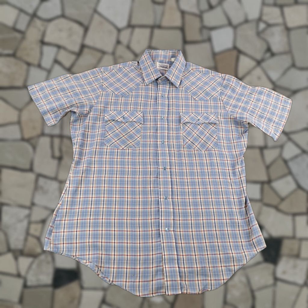 Levi's VINTAGE Levi's Shirt Mens Large Blue Plaid Western Pearl Snap Ranch White Tab 70s Size US L / EU 52-54 / 3 - 1 Thumbnail