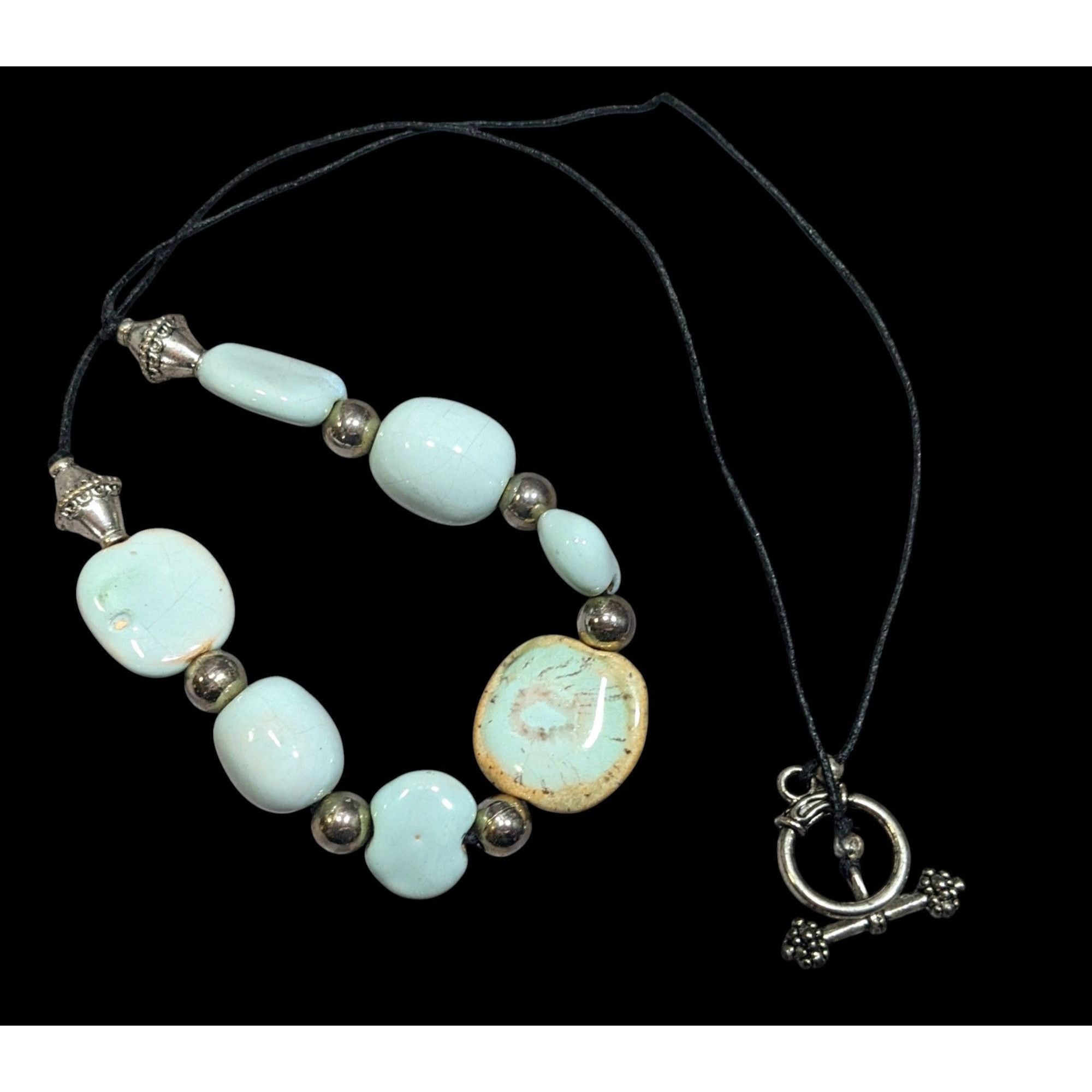 Other Handmade Light Blue Ceramic Beaded Necklace With Silver Tone Size ONE SIZE - 1 Thumbnail