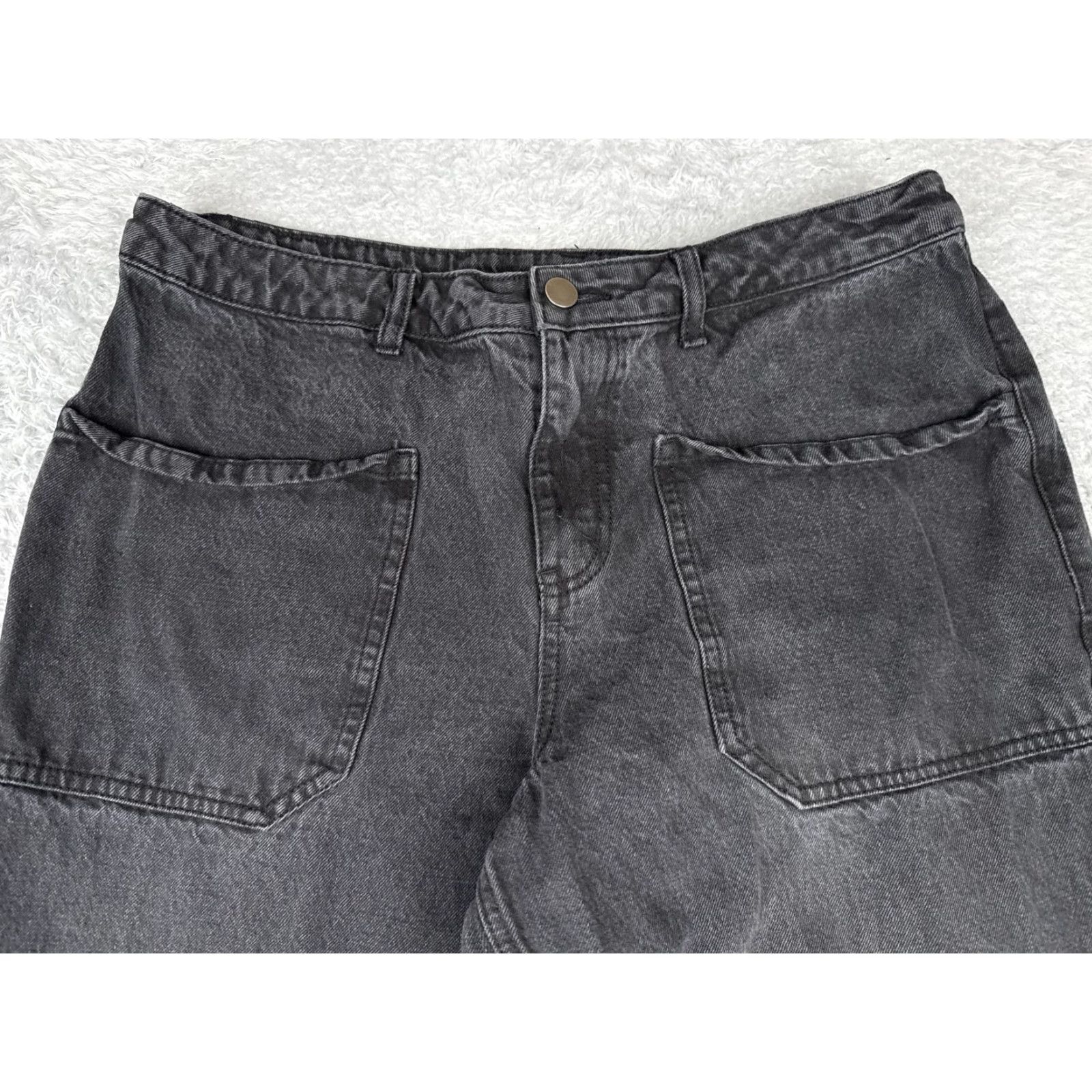 Vintage No Boundaries Jeans Womens 12 Charcoal High Rise Wide-Leg Cuffed Denim 31x27 (Relaxed) Size 34" / US 12 / IT 48 - 4 Thumbnail