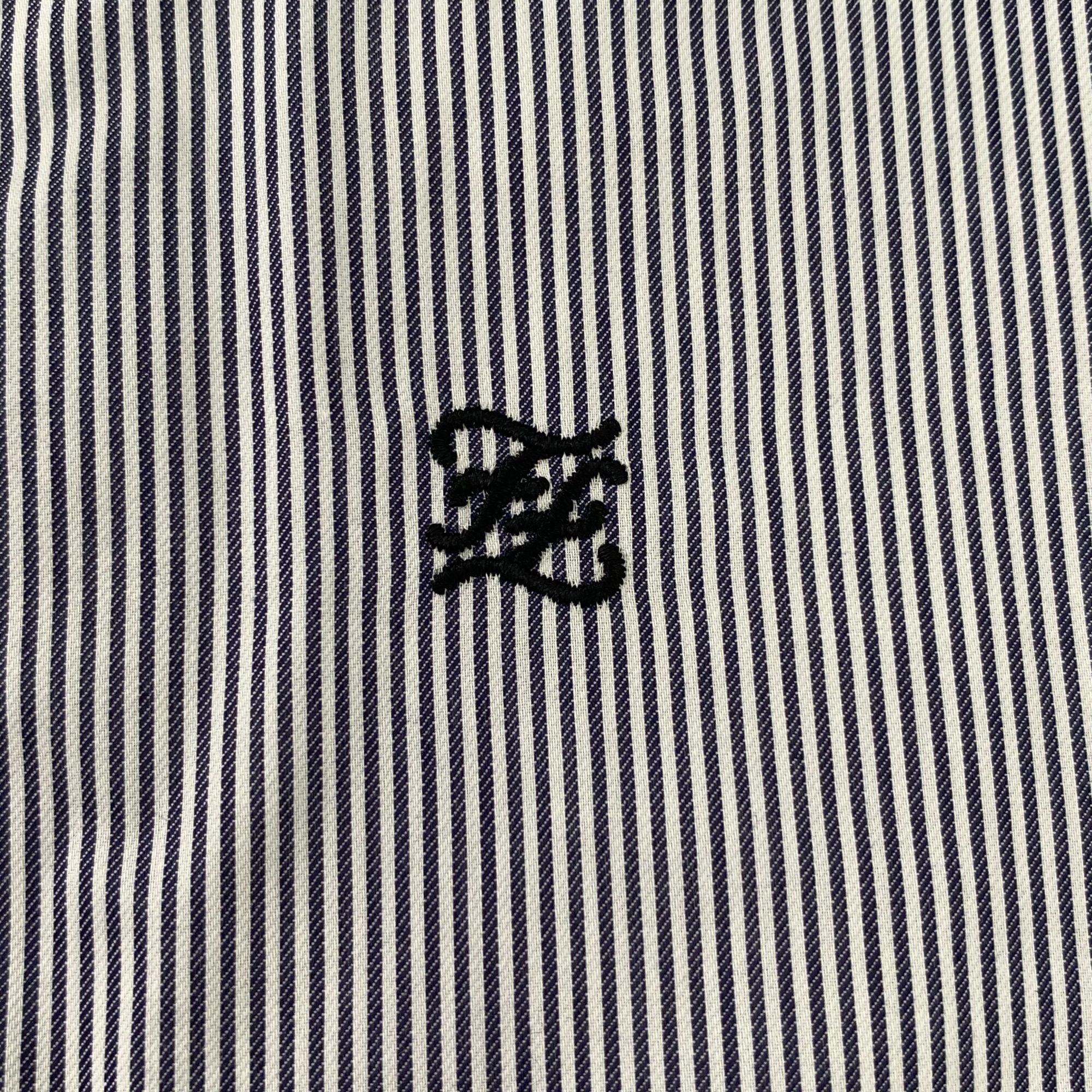 Fendi Fendi Mens Striped Blue Cotton Long Sleeve Shirt With Logo E Size S / US 4 / IT 40 - 5 Thumbnail