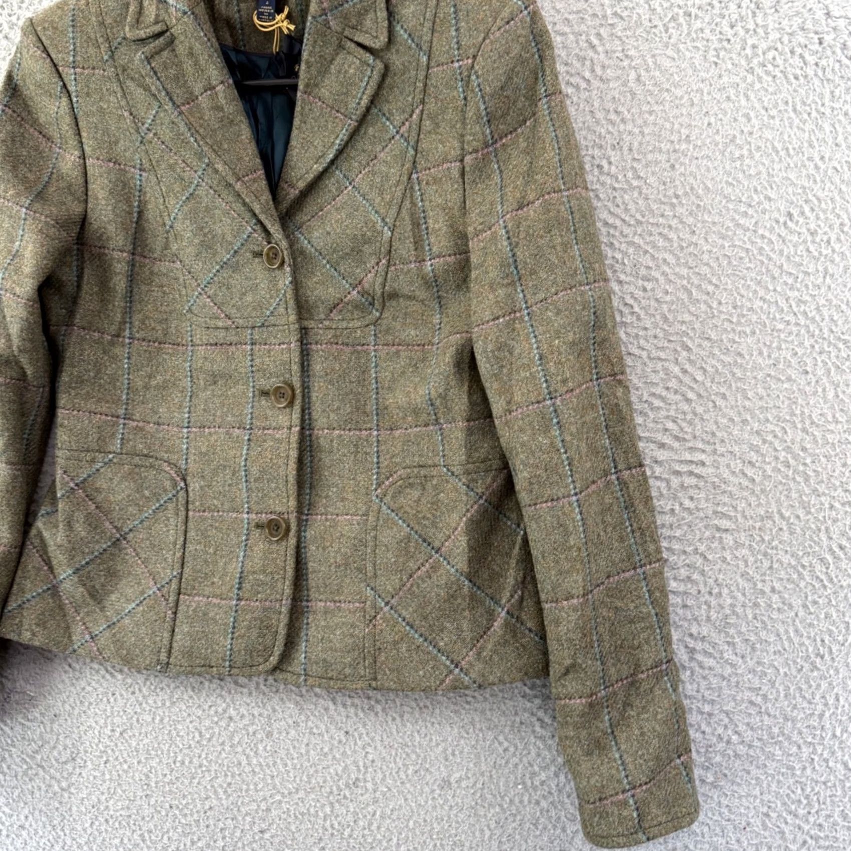 Brooks Brothers VINTAGE Brooks Brothers Blazer Womens 4 Green Tweed Wool Notch 3-Button Single-Breasted Lined Pockets Classic Tailored Jacket Size S / US 4 / IT 40 - 5 Thumbnail