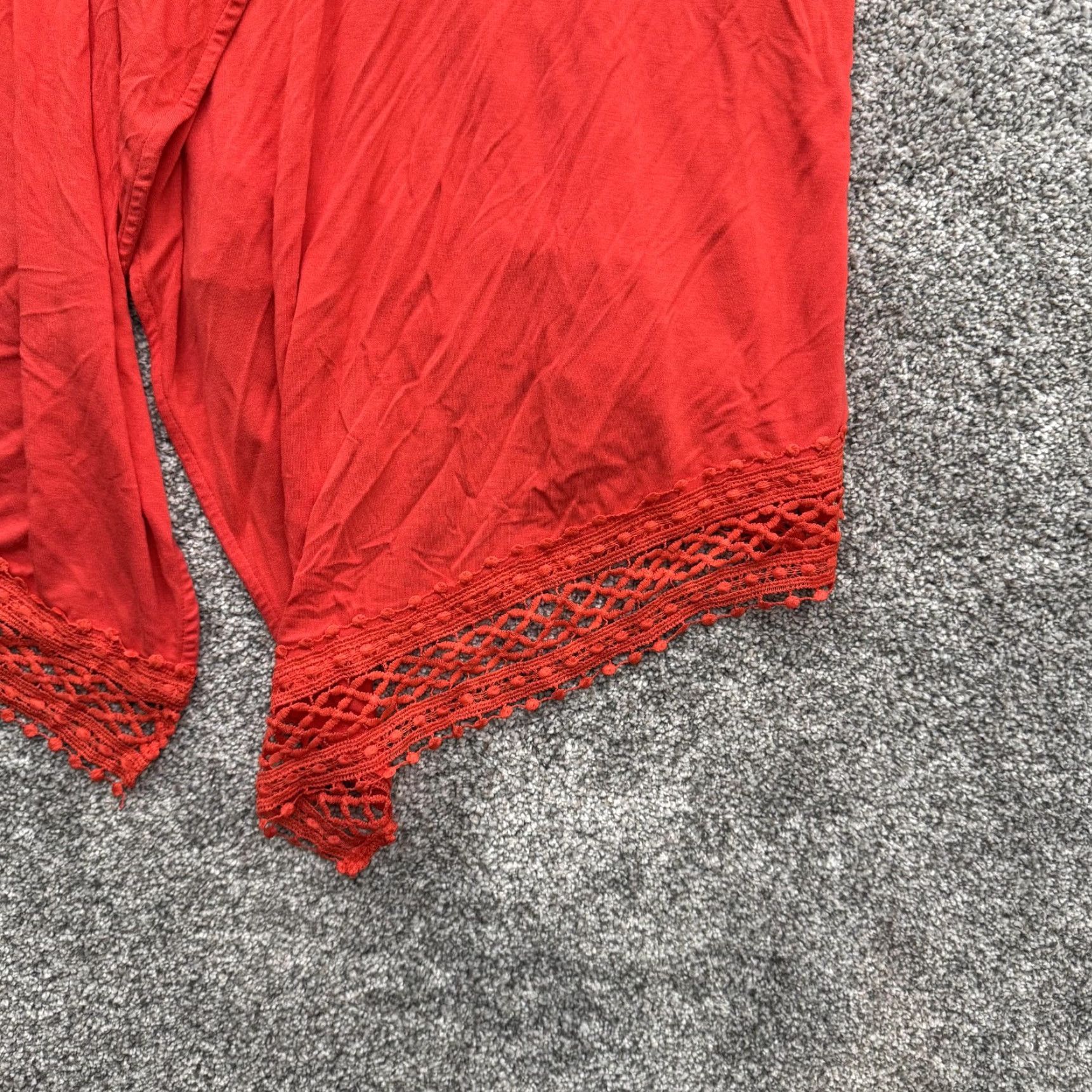 Vintage Lane Bryant Cardigan Womens 14/16 Red Open Front Lace Hem 3/4 Sleeve Boho Drape Size XL / US 12-14 / IT 48-50 - 2 Thumbnail