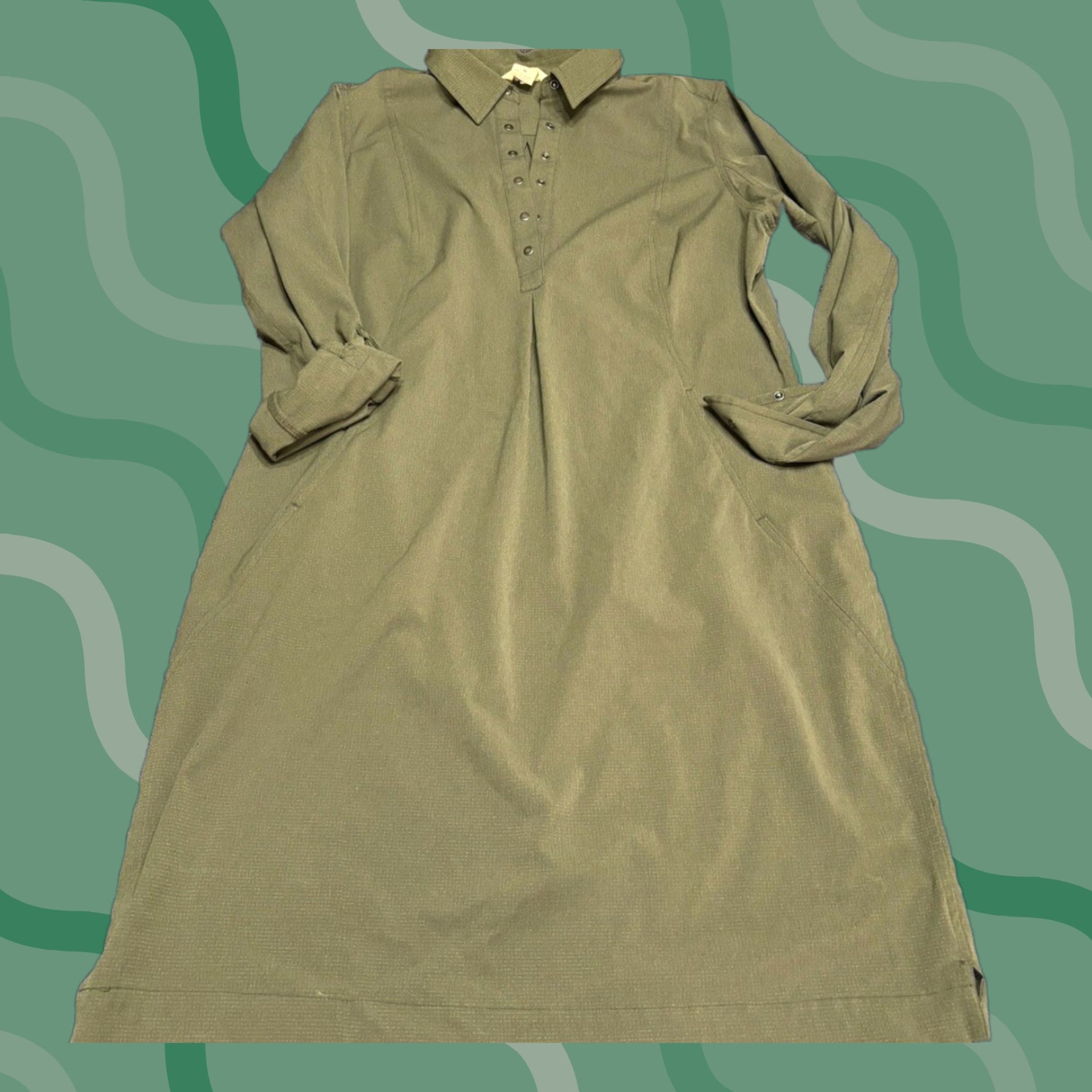 Vintage Duluth Shirt Dress Womens M Army Green Cotton Pockets Knee Length Collared Denim Heavy Weight Size M / US 6-8 / IT 42-44 - 1 Thumbnail
