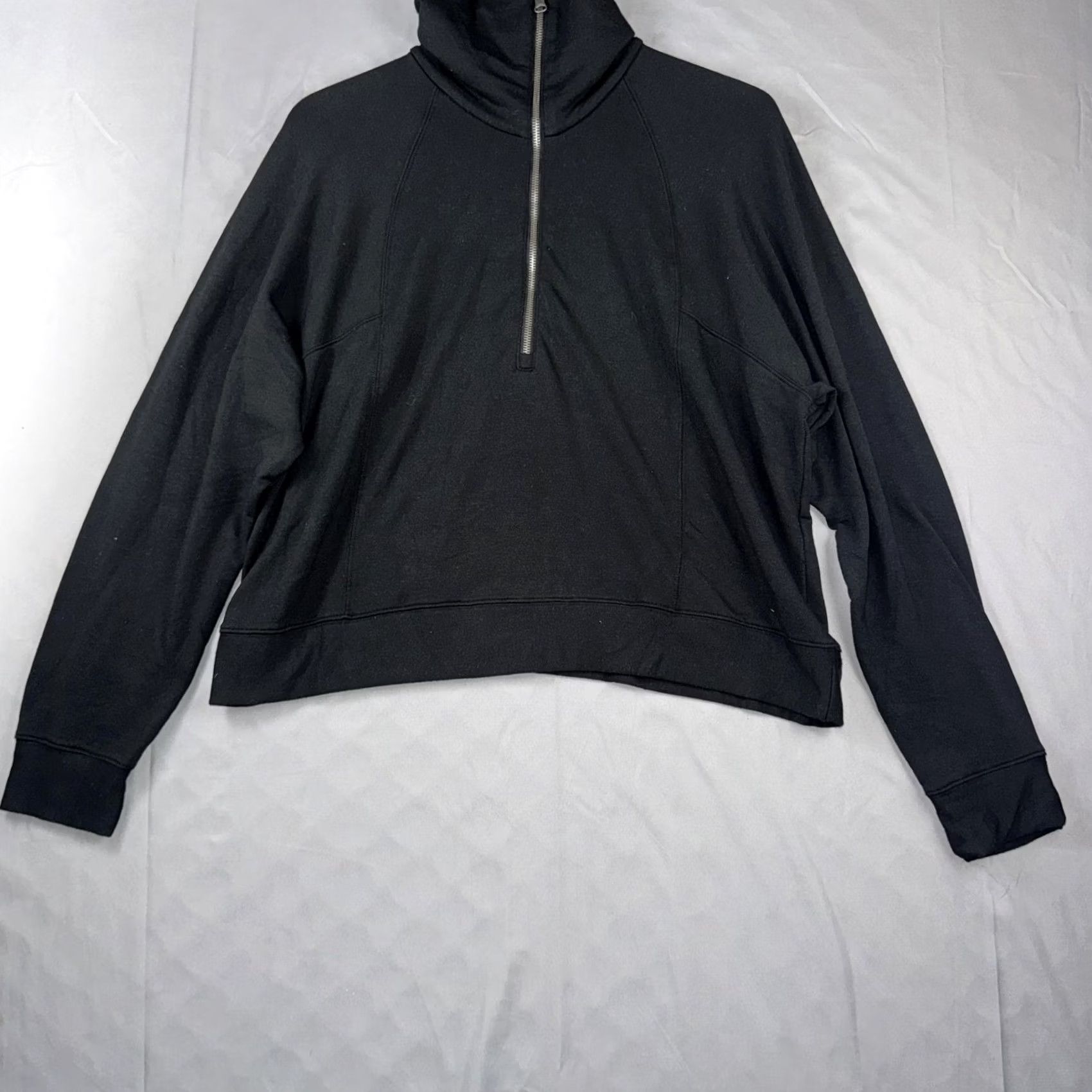 Quince Quince Sweatshirt Womens XL Black 1/4 Zip Mock Neck Raglan Stretch Pullover Size XL / US 12-14 / IT 48-50 - 2 Thumbnail