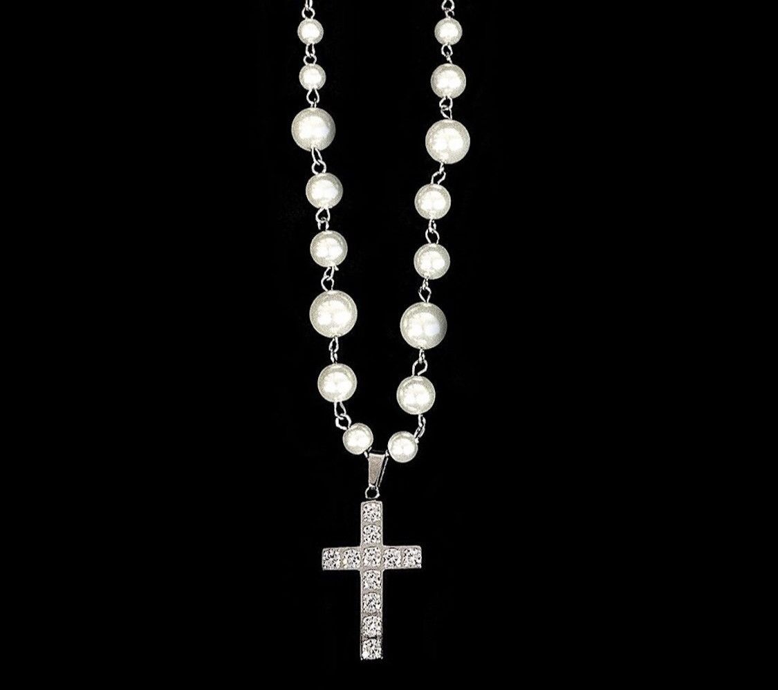 Jewelry Pearl Cross Pendant Necklace Size ONE SIZE - 1 Thumbnail