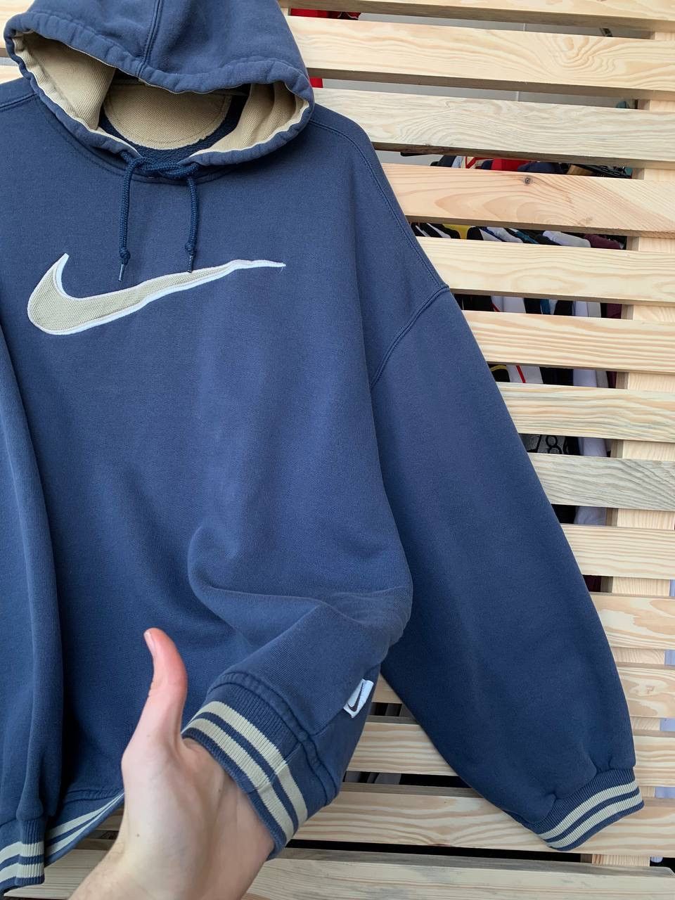 Nike × Vintage Nike Vintage Hoodie Faded Style Y2K Drill Big Logo Size US XL / EU 56 / 4 - 3 Thumbnail