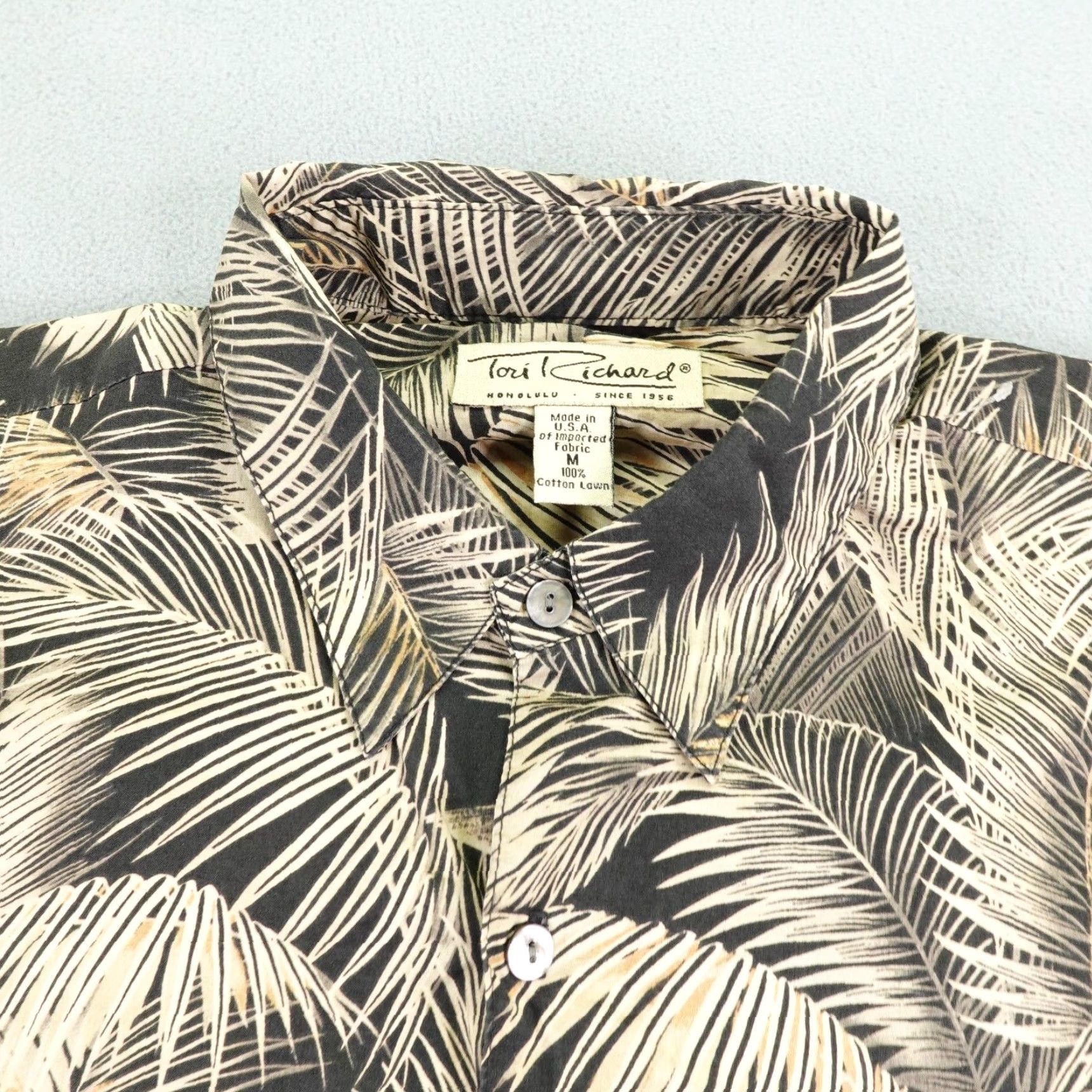 Tori Richard Tori Richard Shirt Mens Medium Beige Tan Hawaiian Aloha Palm Trees Button Camp Size US M / EU 48-50 / 2 - 2 Thumbnail
