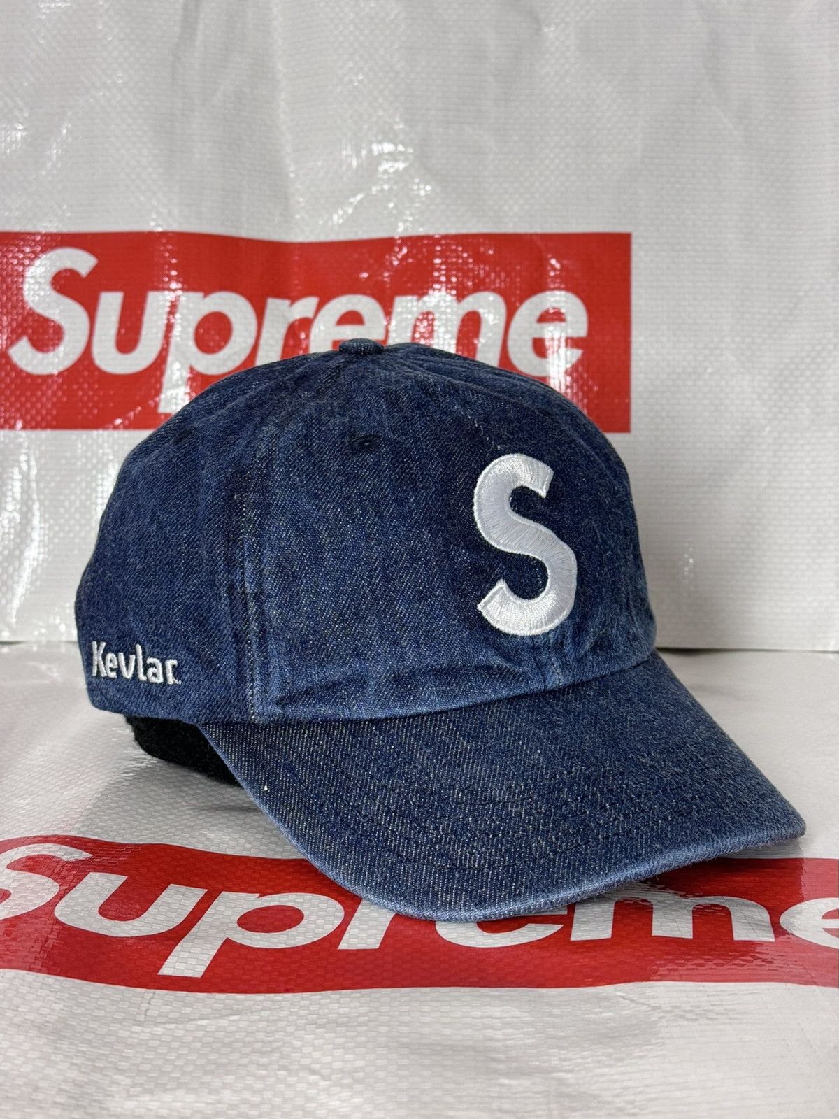 Supreme Supreme Kevlar denim s logo 6 panel camp cap ss 22 | Grailed