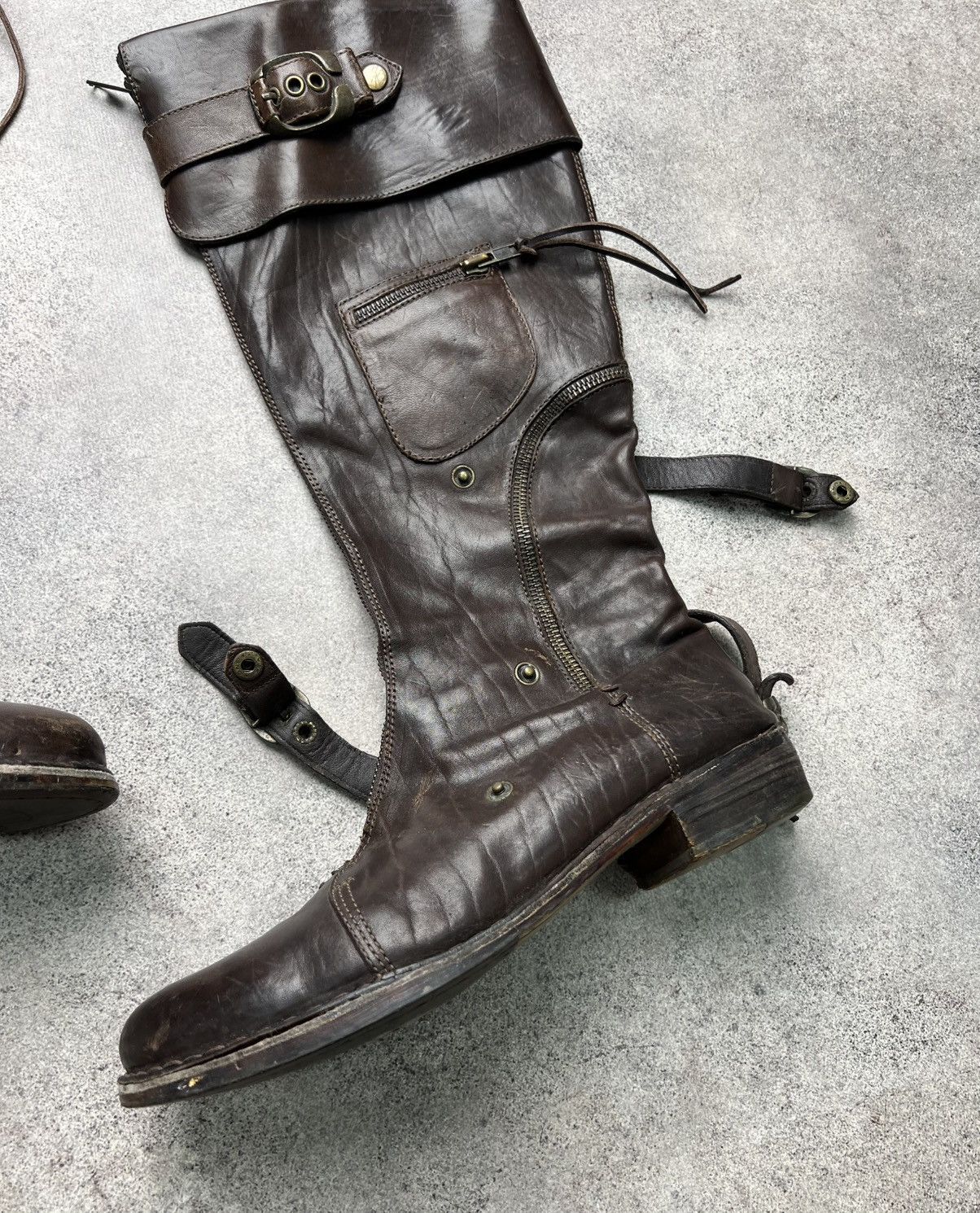 Guidi Vintage italian leather high knee belted boots with zips Size US 10 / IT 40 - 4 Thumbnail